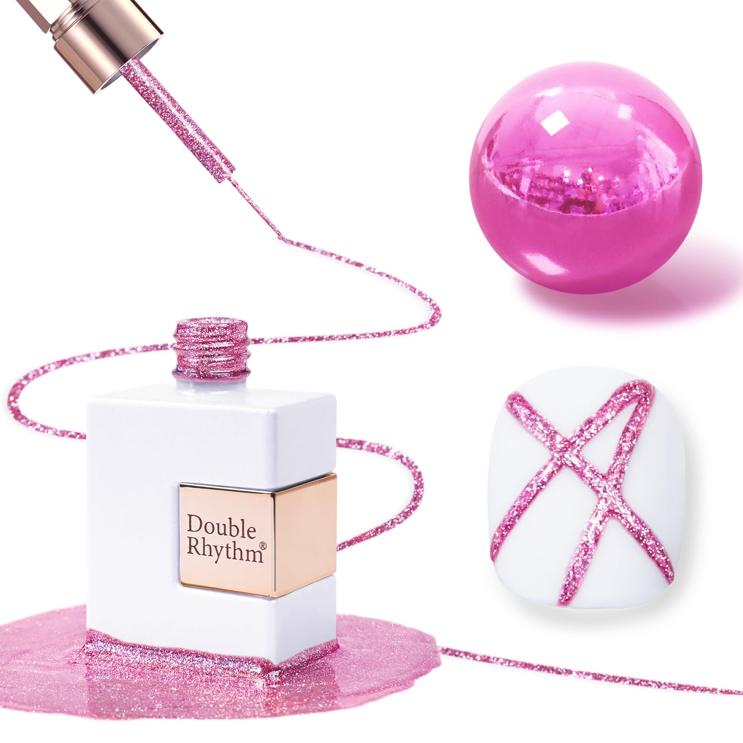 Double Rhythm 15 Ml Metallic Gel Liner Nail Art Bronze Mirror Chrome Painted Drawing Stripper 3D Effect Polish (White Liner Art -L1006) : Beauty & Personal Care