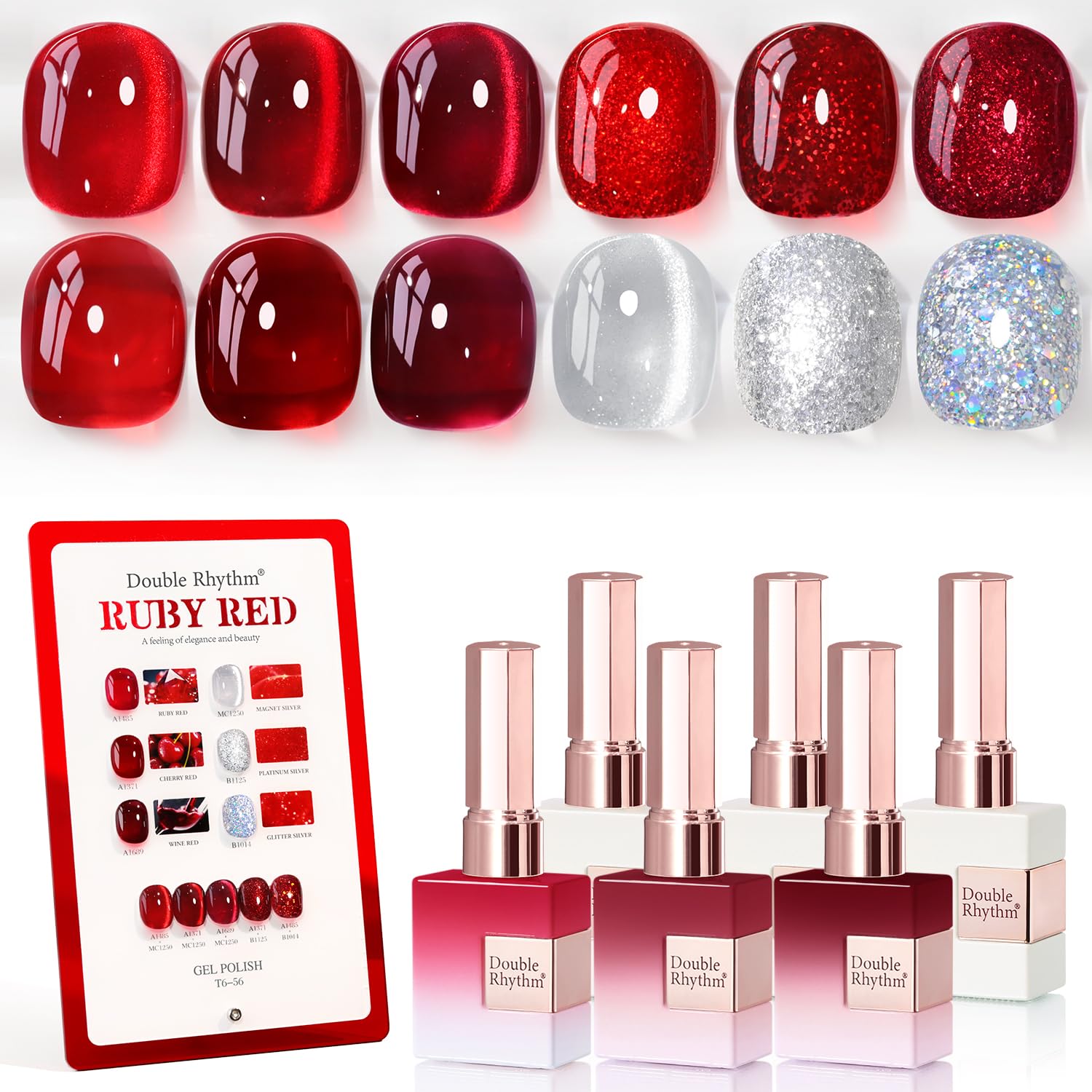 Double Rhythm 6 Pcs 15 ML Gel Polish Set Same Color Same Bottle Soak Off Gel Polish Kit Nail Art Manicure Salon DIY at Home for Women (Burgundy Red Nude Pink Purple Beige-T6-3) : Beauty & Personal Care