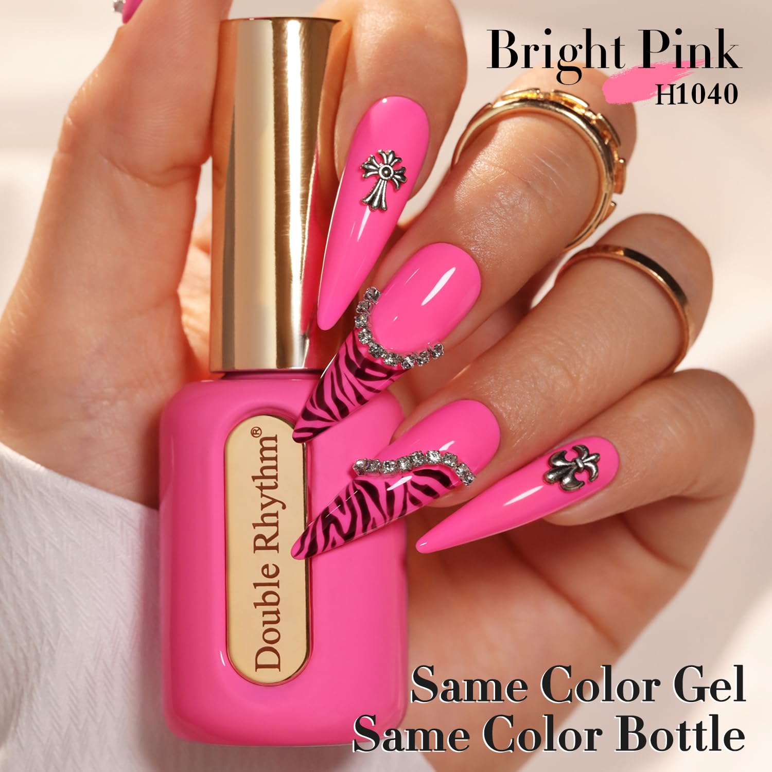 Double Rhythm 0.50 OZ Gel Polish Hema Free Same Color Same Bottle Golden Round Translucent Neutral Natural Milky 15 ML Jelly UV Polish Art DIY at Home (Bright Pink-H1040) : Beauty & Personal Care