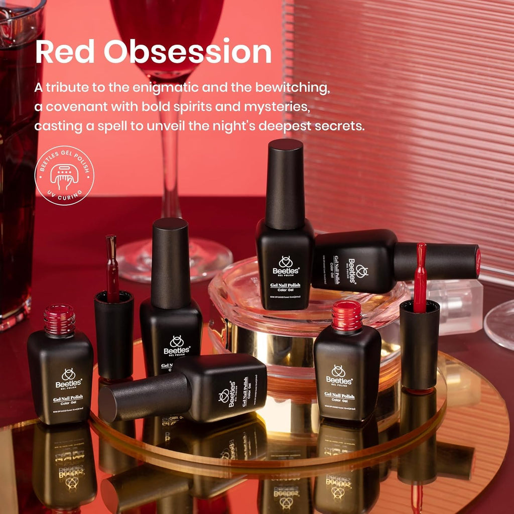 Beetles Red Gel Polish Set - 6 Colors Nail Gel Polish Popular Jelly Shimmer Regular Collection Nail Art Design Soak Off UV LED Nail Kit Minicure DIY Home Salon Spring Gift for Women : Beauty & Personal Care