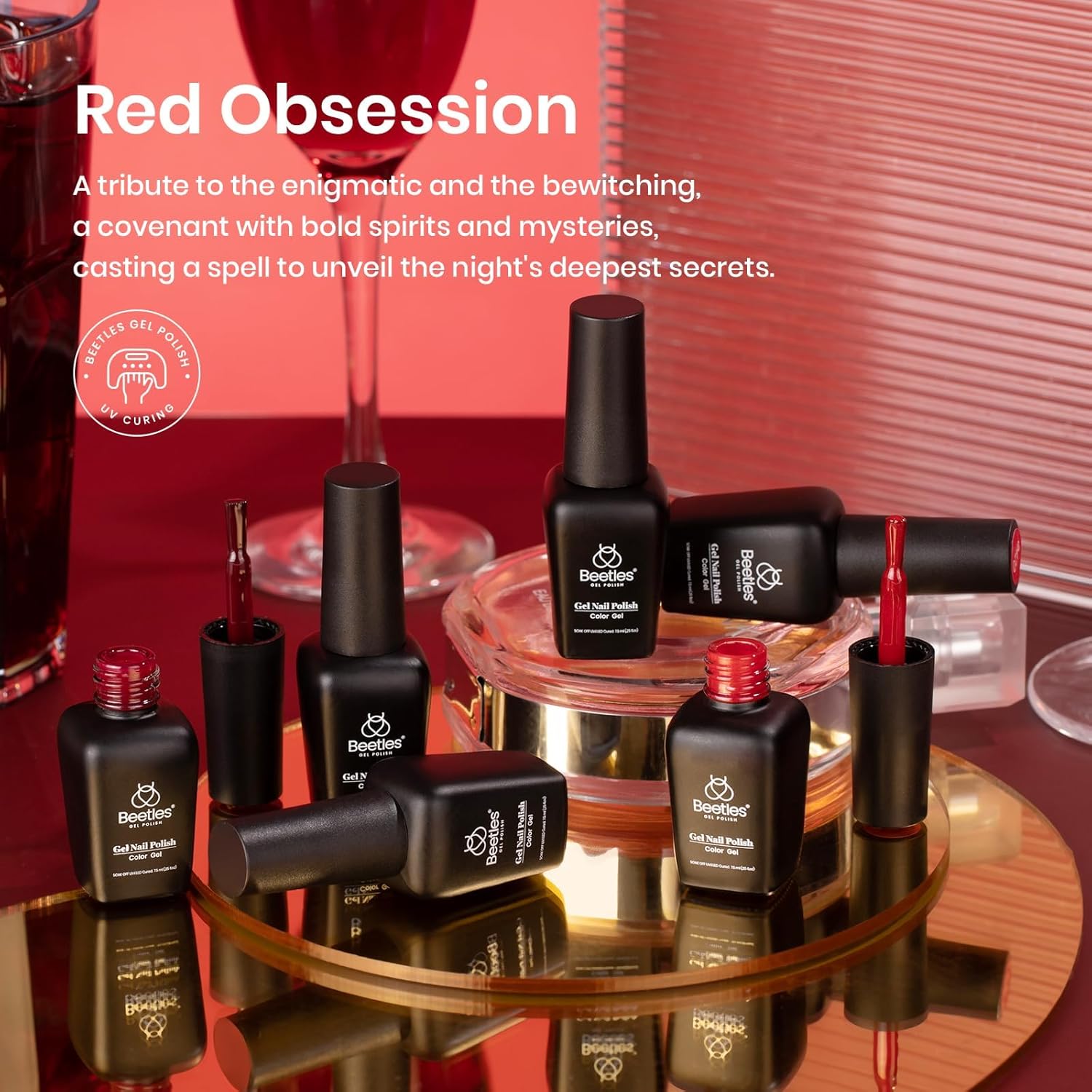 Beetles Red Gel Polish Set - 6 Colors Nail Gel Polish Popular Jelly Shimmer Regular Collection Nail Art Design Soak Off UV LED Nail Kit Minicure DIY Home Salon Spring Gift for Women : Beauty & Personal Care