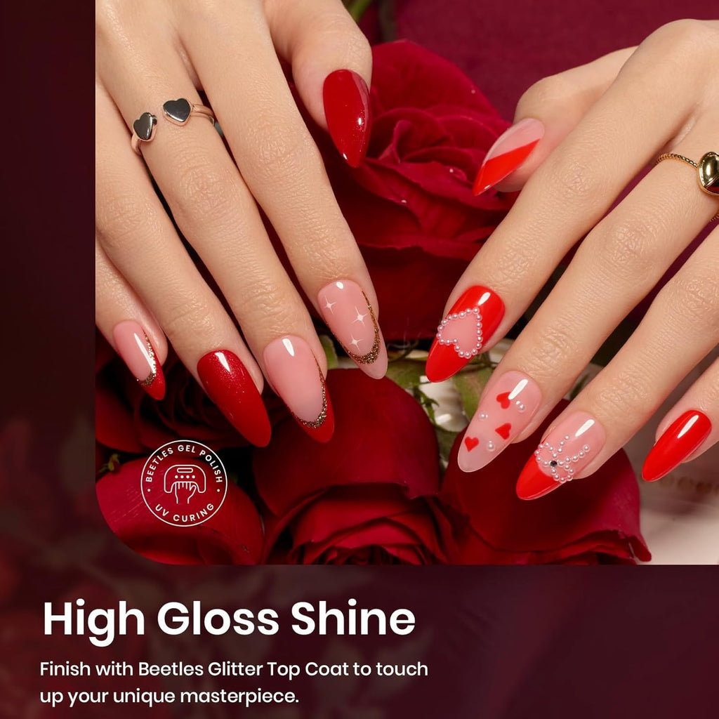 Beetles Red Gel Polish Set - 6 Colors Nail Gel Polish Popular Jelly Shimmer Regular Collection Nail Art Design Soak Off UV LED Nail Kit Minicure DIY Home Salon Spring Gift for Women : Beauty & Personal Care