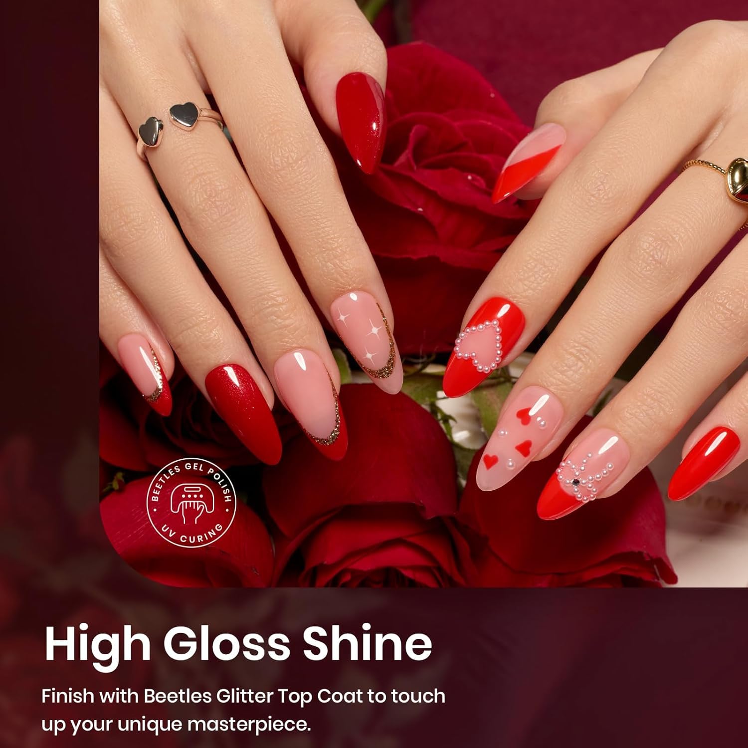 Beetles Red Gel Polish Set - 6 Colors Nail Gel Polish Popular Jelly Shimmer Regular Collection Nail Art Design Soak Off UV LED Nail Kit Minicure DIY Home Salon Spring Gift for Women : Beauty & Personal Care