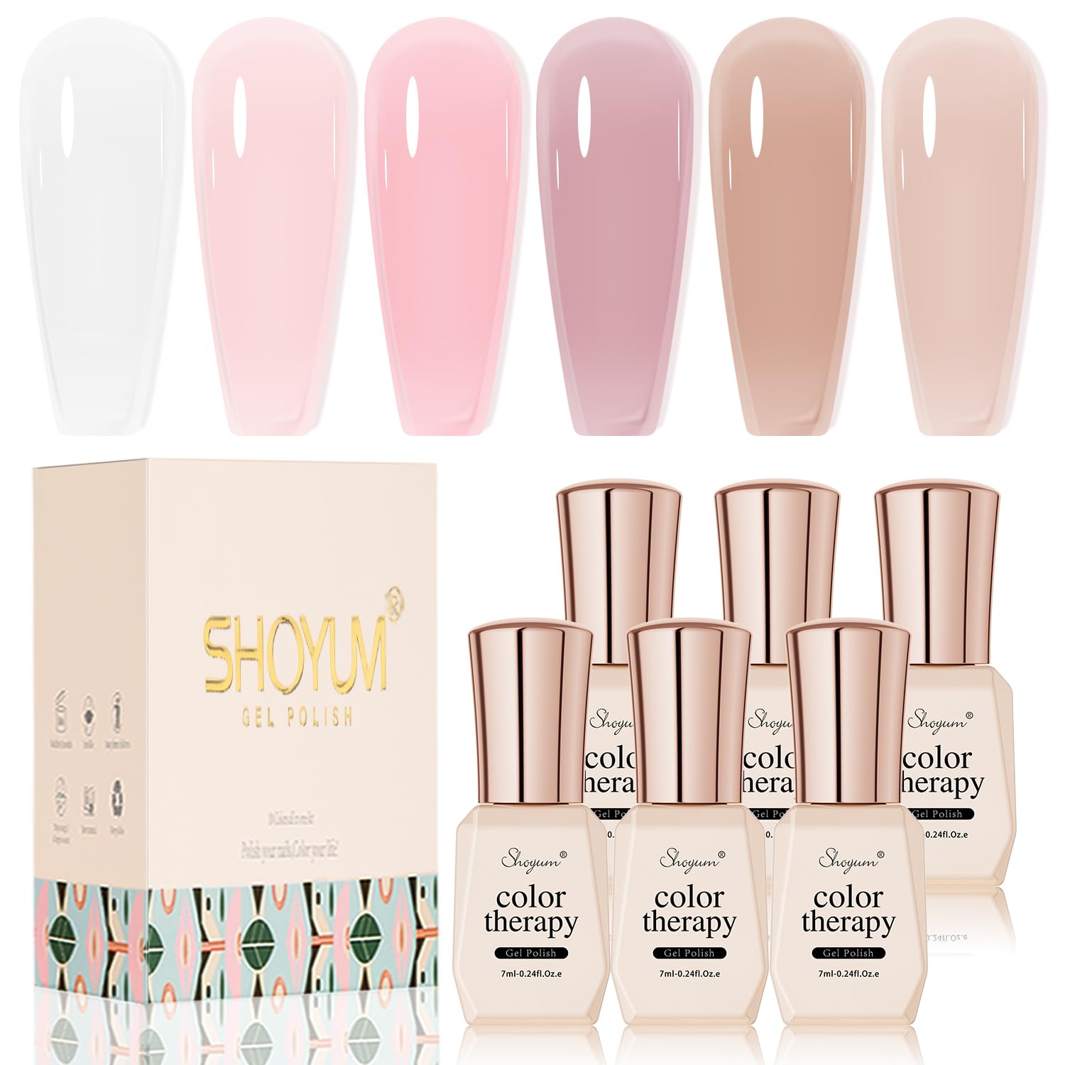 SHOYUM Nude Pink Gel Nail Polish Set- 6 Colors Sheer Milky White Jelly Gel Polish All Seasons Skin Tones Neutral Gel Polish Kit. Soak Off LED Gel Nail Kit Manicure DIY Home : Beauty & Personal Care