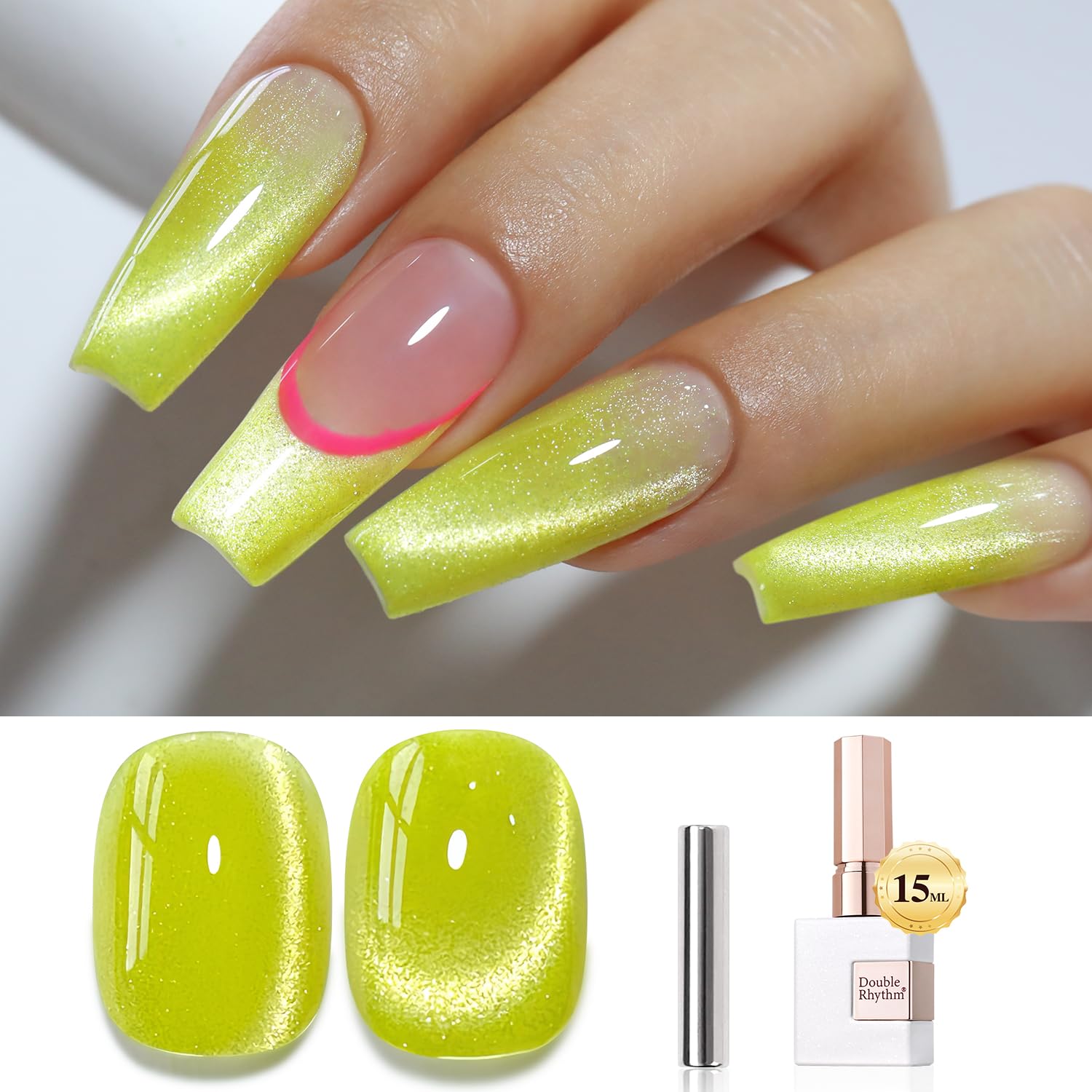 Double Rhythm 0.5 OZ Cat Eye Gel Polish with Magnet 15ML Holographic Glitter Shimmer Translucent Jelly Color Magnetic Polish Salon DIY at Home (Silver-MC1019) : Beauty & Personal Care