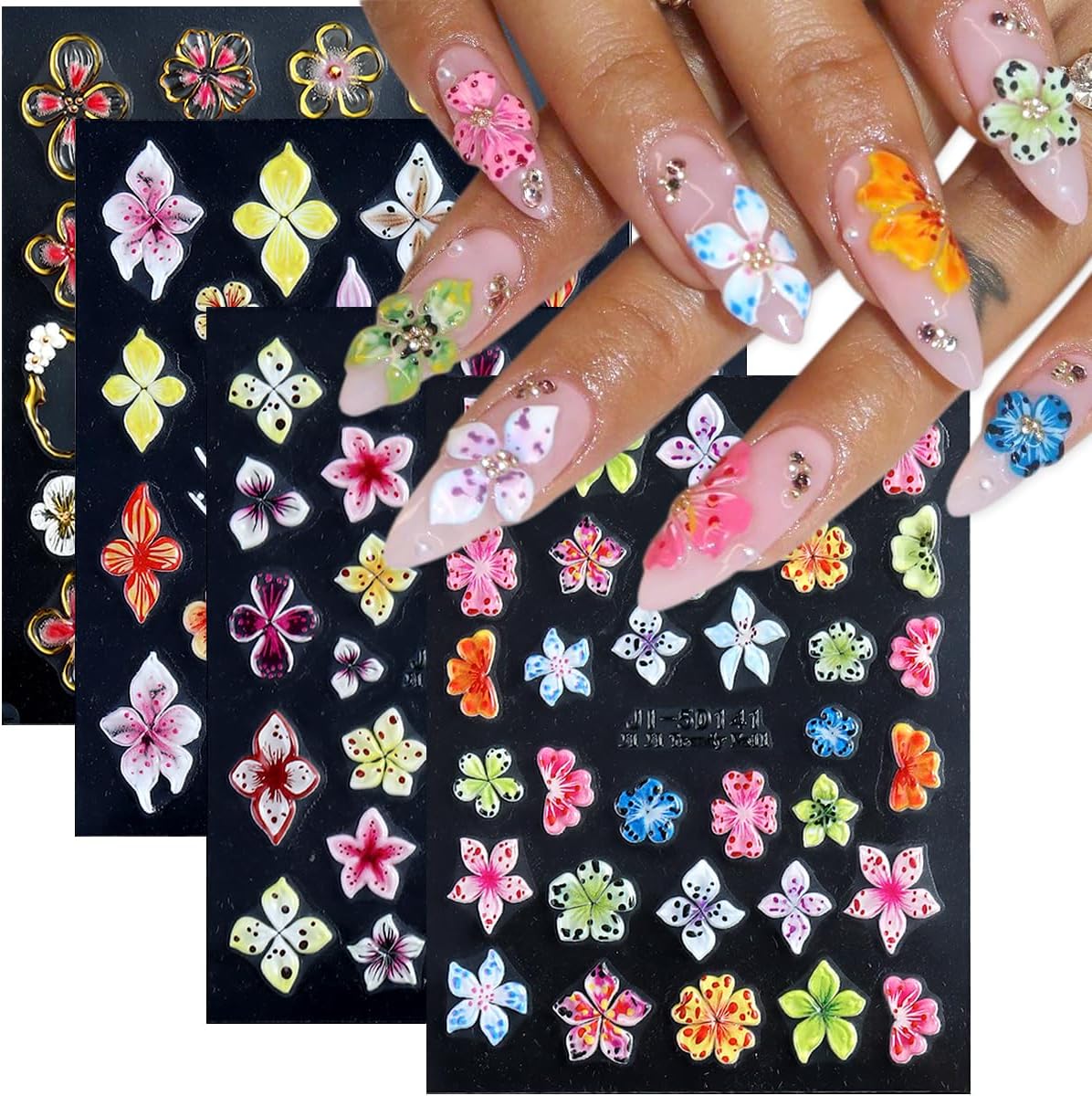 Fcozpjk 5D Embossed White Flowers Nail Stickers. 5 Sheets Self-Adhesive Floral Nail Decals. Spring Rose Butterfly Nail Art. 3D Acrylic Flowers for Manicure Decor : Beauty & Personal Care
