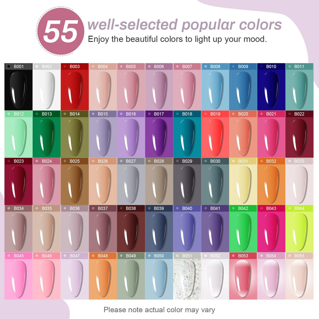 JODSONE Gel Nail Polish Kit 60 PCS with U V Light Soak off Base Top Coat 55 Shine Colors Gel Nail Kit Bright and Dark Brown Wine Red Series Manicure Set for Women and Girls : Beauty & Personal Care