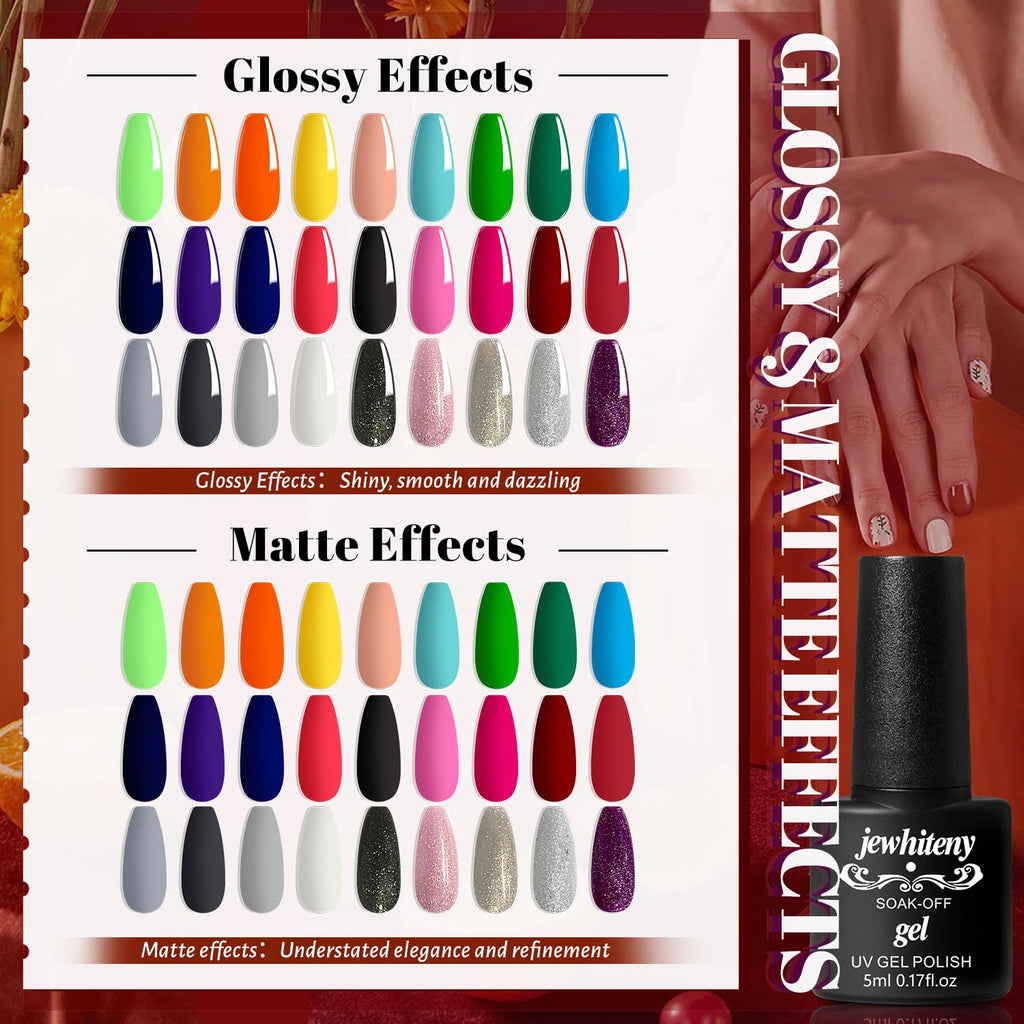 JEWHITENY 30pcs Gel Nail Polish Kit With 27 Colors + Matte Top Coat. Base Coat And Top Coat Polish Set For Manicure Nail Art Salon/Home Starter (Packaging May Vary) : Beauty & Personal Care