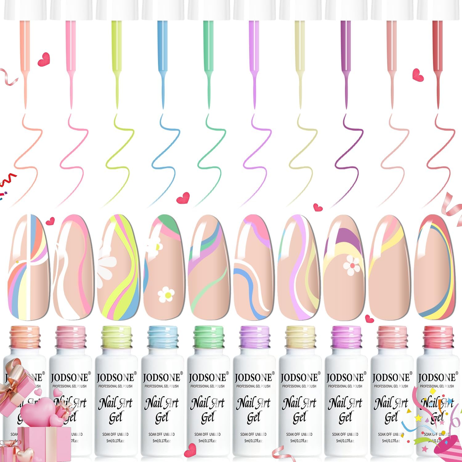 JODSONE 10pcs Nail Art Gel Liner Set.3D Nail Art Pens Effect for Fine Lines.Thin Brush Detail Polish.DIY Painted Nails at Home Salon.Liner Gel Nail Polish for Girls & Women : Beauty & Personal Care