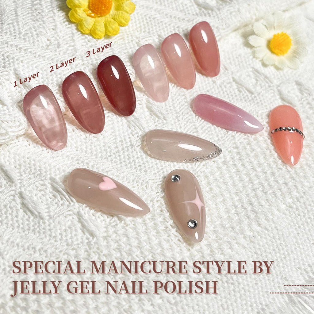 JODSONE 23PCS Gel Nail Polish Set 20 translucent Jelly Color Natural and Elegant Long Lasting Suitable for Home and Salon : Beauty & Personal Care