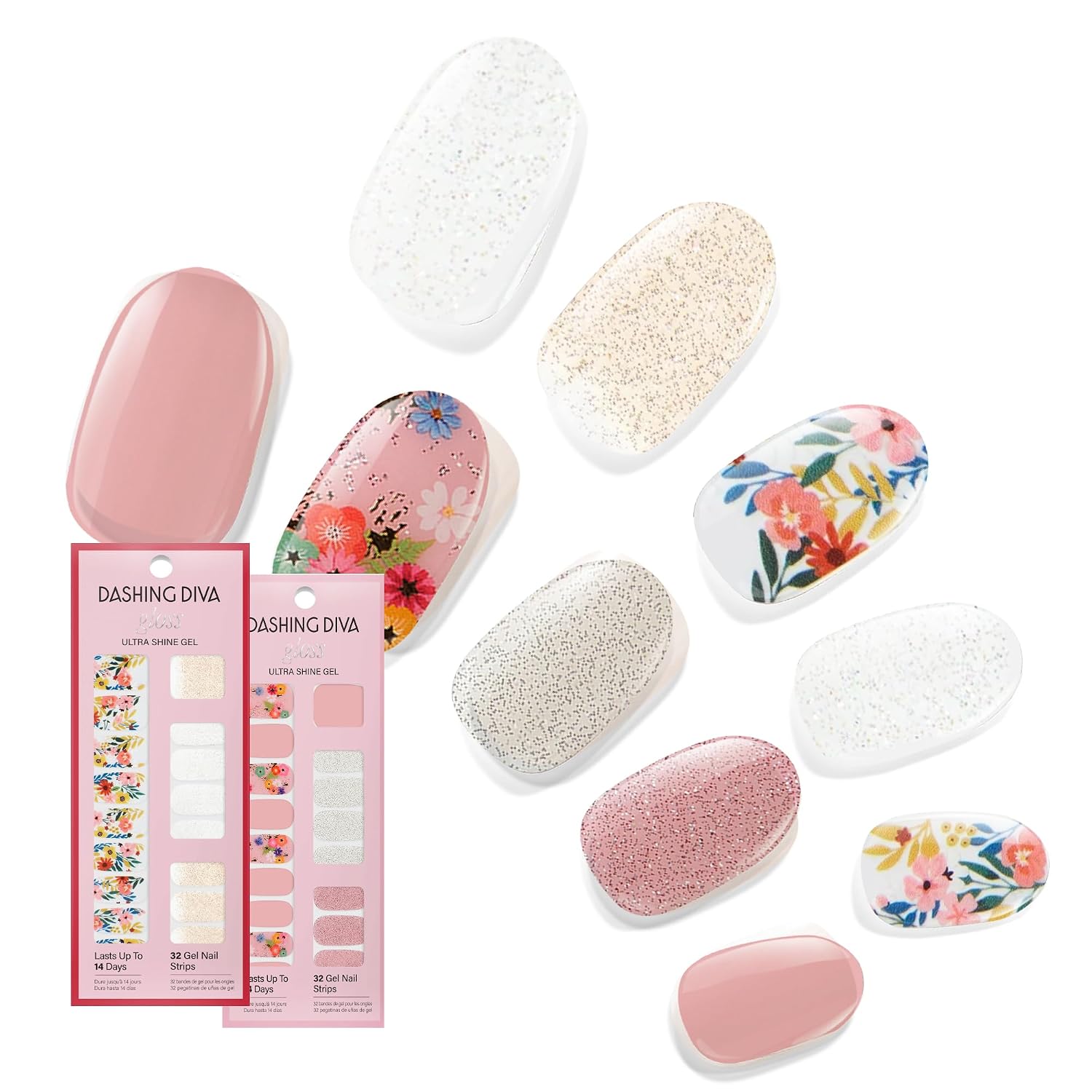 Dashing Diva Gloss Nail Strips Bundle - The Vivids Collection - Fruit Punch Petals & Papaya Breeze - UV Free. Chip Resistant. Long Lasting Gel Stickers - Contains 2 Sets : Beauty & Personal Care