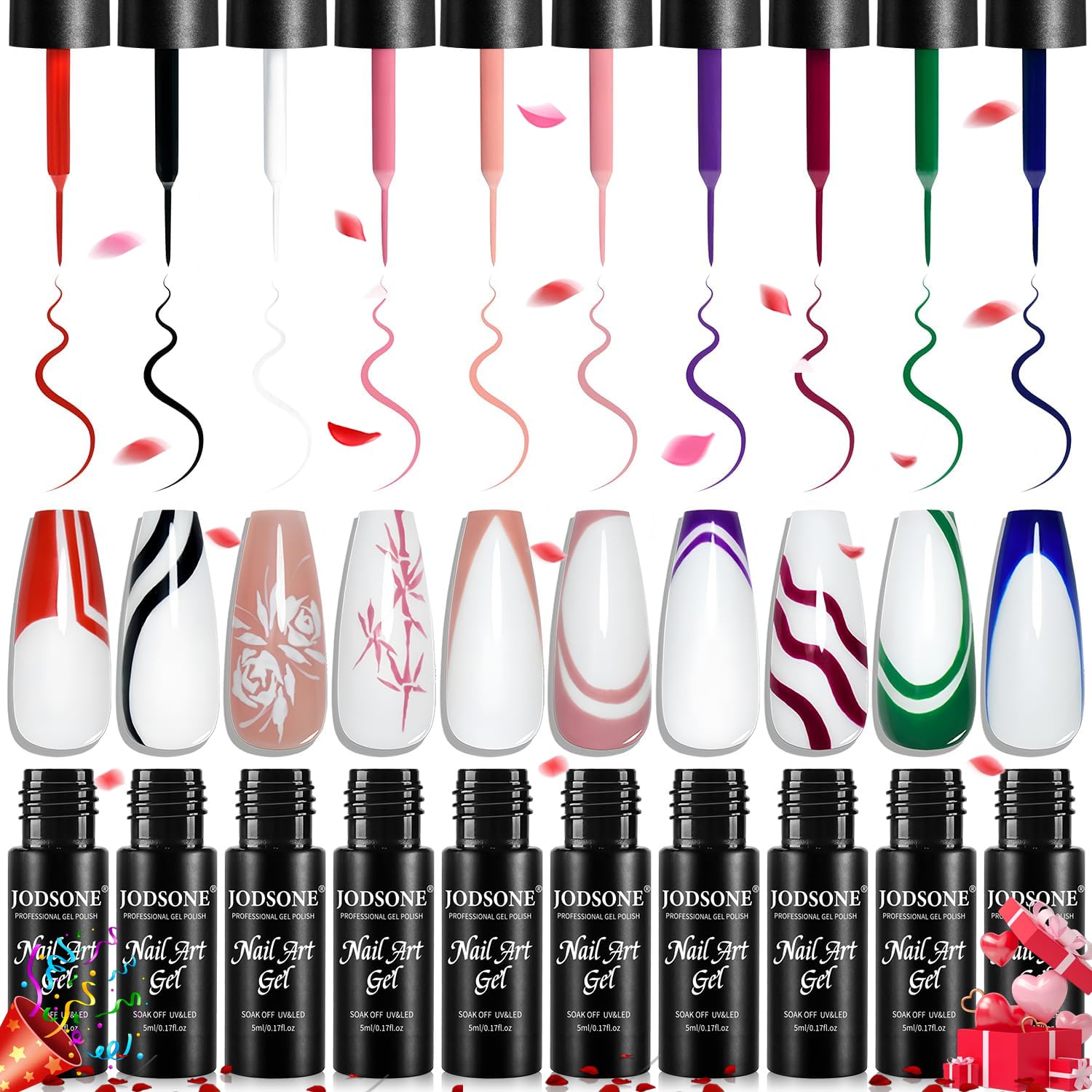 JODSONE 10pcs Nail Art Gel Liner Set.3D Nail Art Pens Effect for Fine Lines.Thin Brush Detail Polish.DIY Painted Nails at Home Salon.Liner Gel Nail Polish for Girls & Women : Beauty & Personal Care