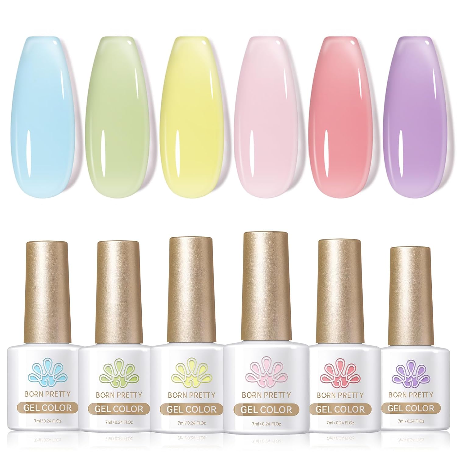 Born Pretty Pastel Gel Nail Polish Set Spring Summer Gel Polish Macaron Candy Sweet Color Gel Polish Easter Soft Pink Yellow Purple Blue Green Colors Collection Nail Art Gift Box 7ML 6PCS : Beauty & Personal Care