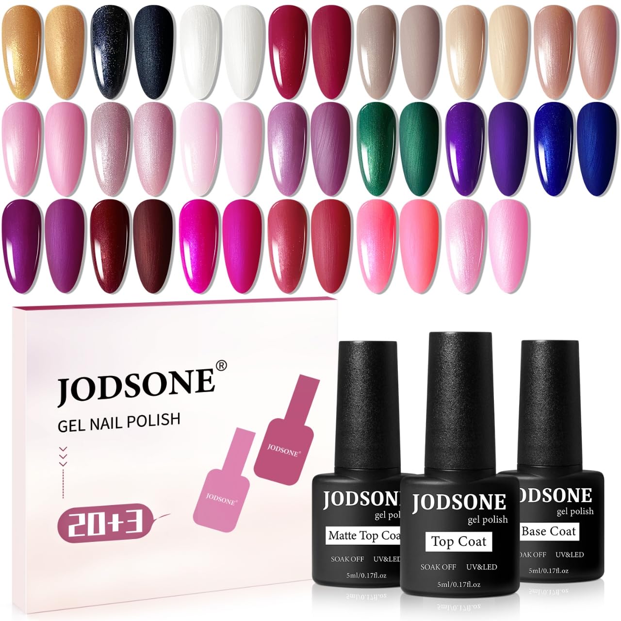 JODSONE 23PCS Gel Nail Polish Set 20 translucent Jelly Color Natural and Elegant Long Lasting Suitable for Home and Salon : Beauty & Personal Care