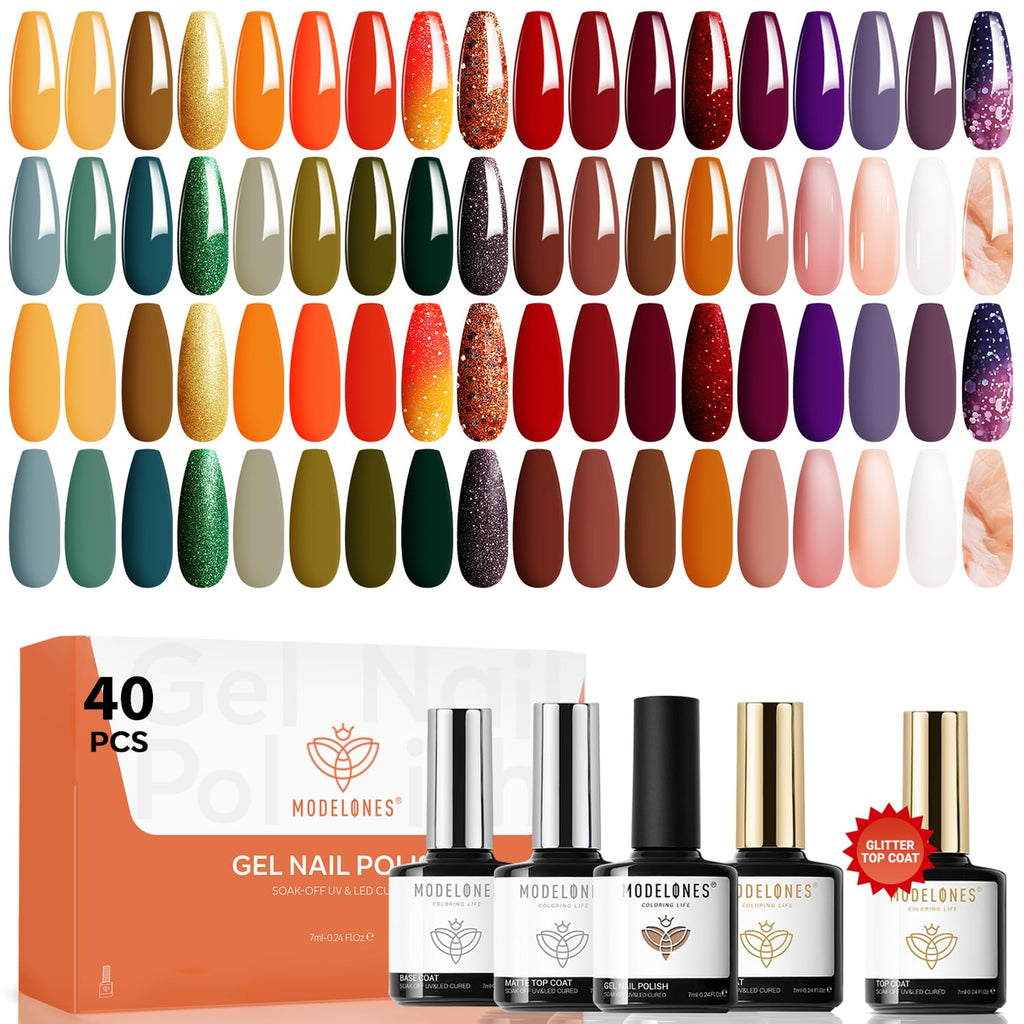 modelones 32 PCS Gel Nail Polish Set. 28 Colors Gel Polish with No Wipe Base Coat. Glitter & Glossy & Matte Top Coat Black Brown Red Purple Soak Off LED Nail Art Kit Salon at Home : Beauty & Personal Care