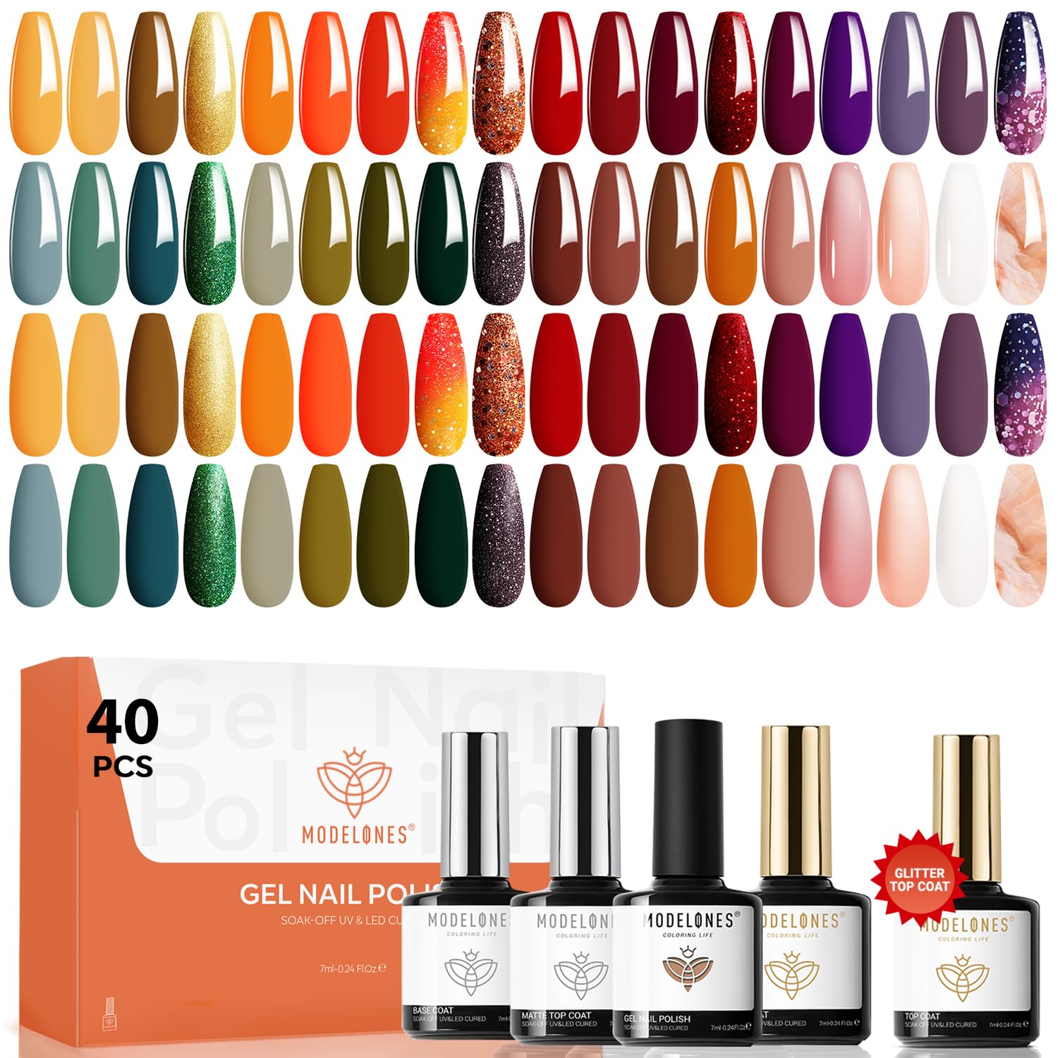 modelones 32 PCS Gel Nail Polish Set. 28 Colors Gel Polish with No Wipe Base Coat. Glitter & Glossy & Matte Top Coat Black Brown Red Purple Soak Off LED Nail Art Kit Salon at Home : Beauty & Personal Care