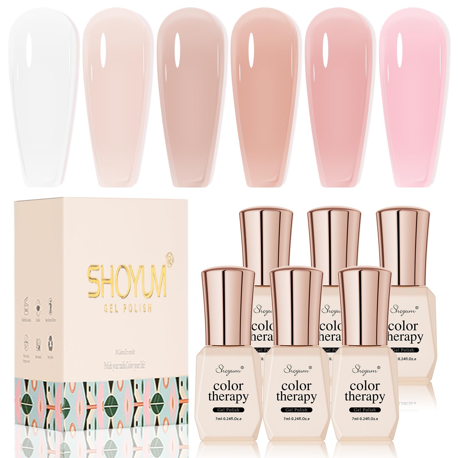 SHOYUM Nude Pink Gel Nail Polish Set- 6 Colors Sheer Milky White Jelly Gel Polish All Seasons Skin Tones Neutral Gel Polish Kit. Soak Off LED Gel Nail Kit Manicure DIY Home : Beauty & Personal Care