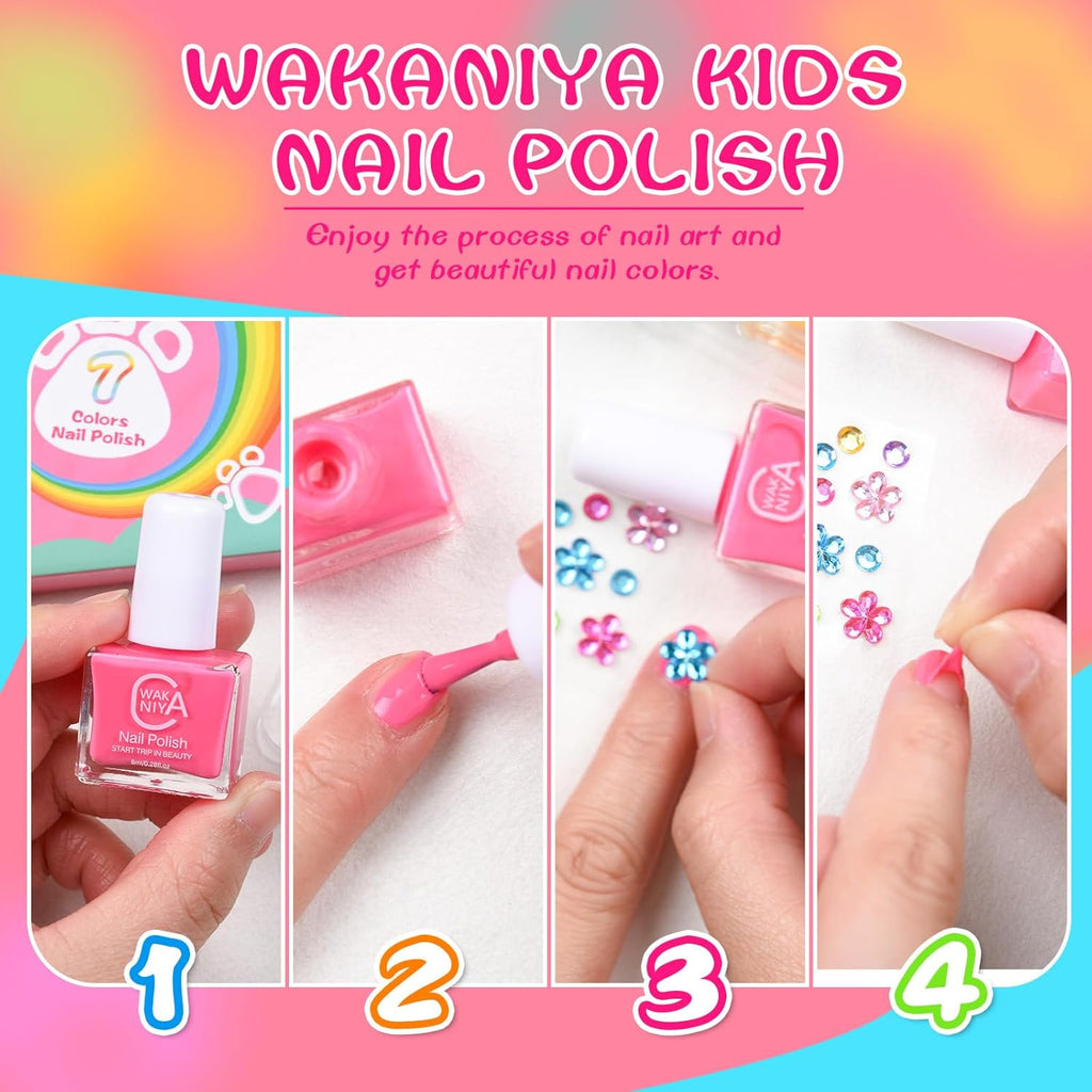 wakaniya Kids Non Toxic Nail Polish Set for Girls with Gems Nail Stickers. 7 Color Peel-Off Low Odor Nail Polish for Toddler : Beauty & Personal Care