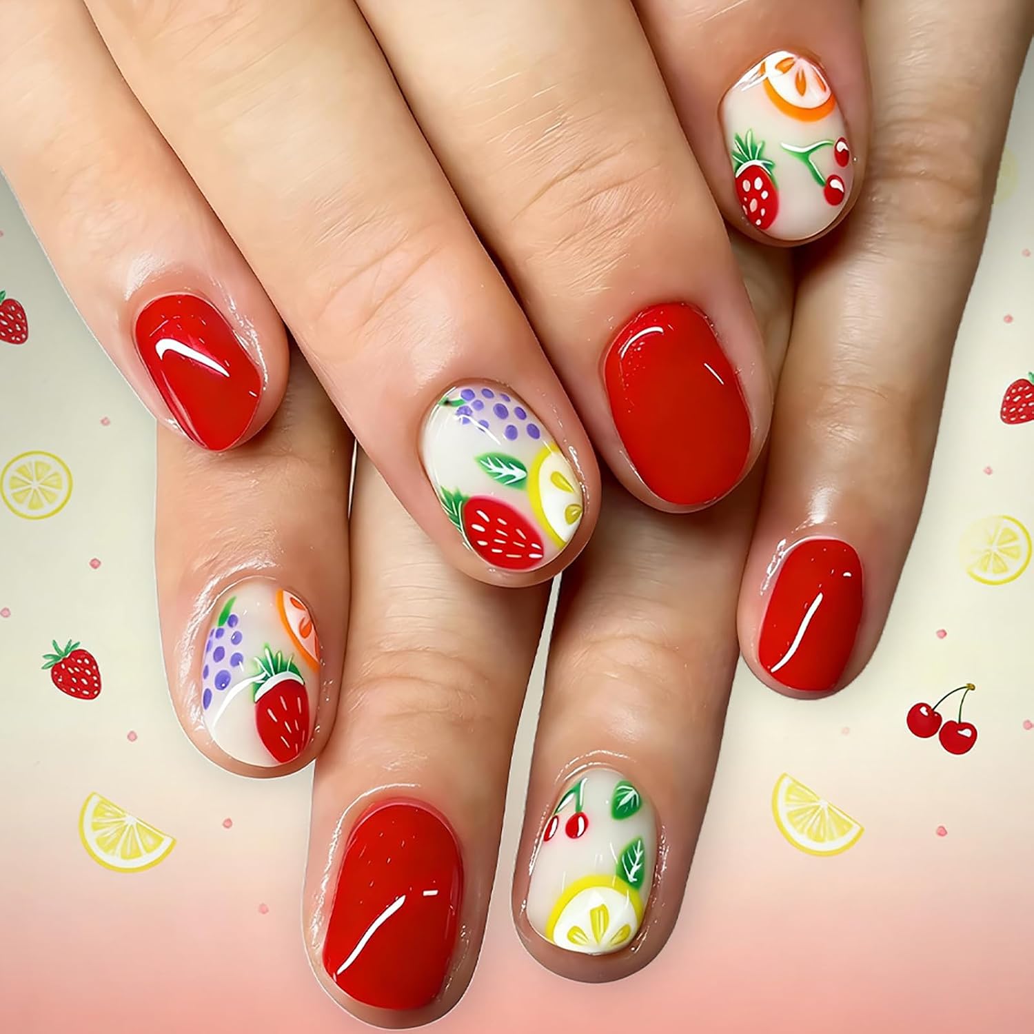 24Pcs Colorful Flower Press-On Nails - Short. Square. Fake. Spring-Summer Nail Art Set. Light Pink Acrylic. Full Cover Glossy False Nails for Women & Girls : Beauty & Personal Care