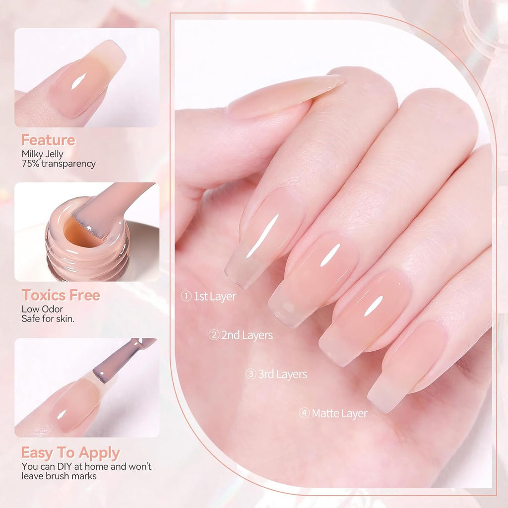 Born Pretty Nude Gel Nail Polish Jelly Light Nude Gel Polish.Sheer Translucent Skin Stone Natural Long Lasting Soak Off Gel Polish Nail Art DIY 15ML : Beauty & Personal Care