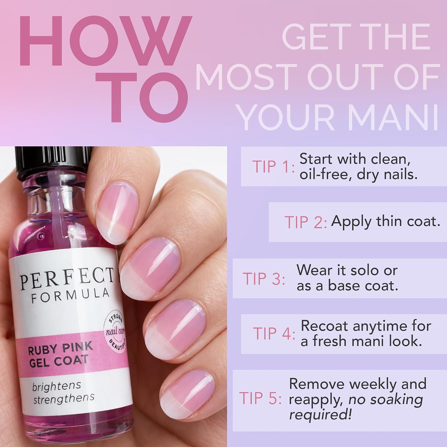 Perfect Formula Ruby Pink Gel Coat - Nail Strengthener. Keratin Nail Treatment. Gemstone Pink Gel Nail Polish - Nail Strengthener for Damaged Nails - Made In The USA .60 fl oz. : Beauty & Personal Care