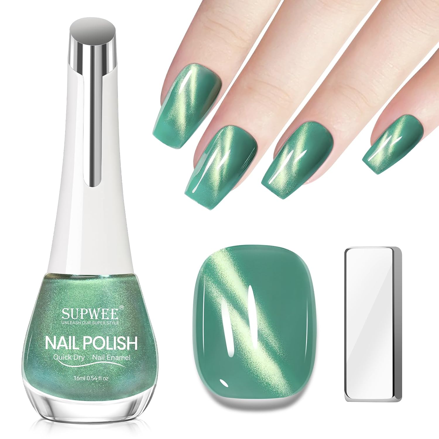 SUPWEE Cat Eye Nail Polish Non Gel with Magnet- Need to Use Black Base. Quick Dry Cateye Magnetic Nail Polish for Fingernail Air Drying Fast Lacquer Manicure Gift For Women Girls 16ml. 0.54fl oz : Beauty & Personal Care