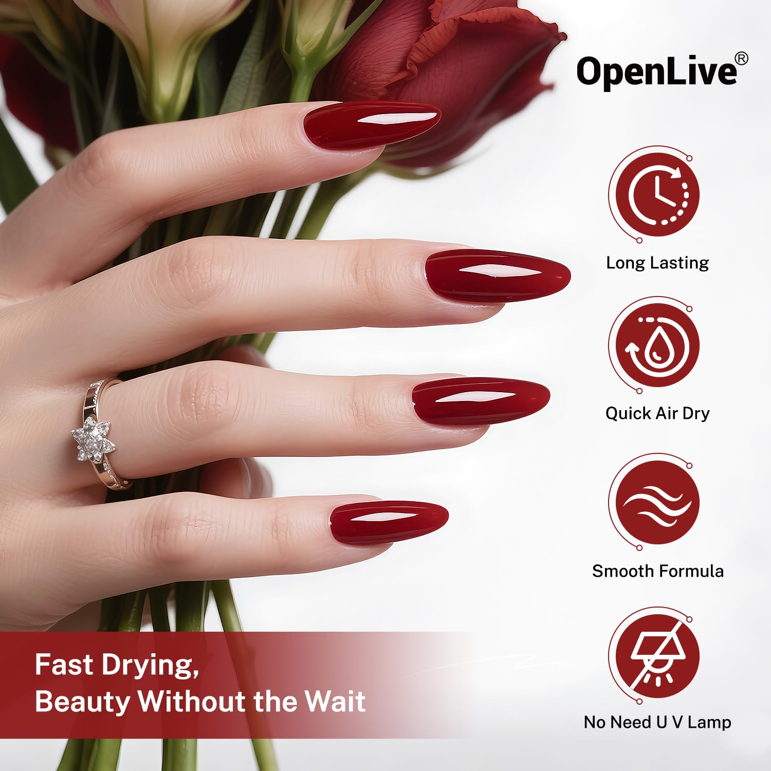 OpenLive 16.5ml Dark Red Nail Polish Large Volume Quick Dry Nail Polish. Long Lasting Shine. Fingernail Toenail Nail Art DIY Home Travel Nail Art Gift : Beauty & Personal Care