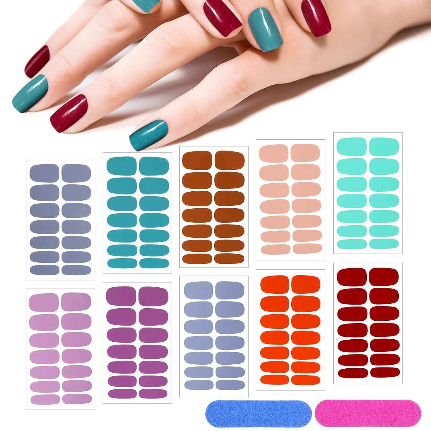 Maitys 140 Pcs 10 Sheets Glitter Full Wrap Nail Stickers for Women UV Free Short Polish Strips with 2 Pcs Nail Files Gradient Stickers Self Adhesive Easy DIY Manicure Decals Strips for Holiday Decor : Beauty & Personal Care