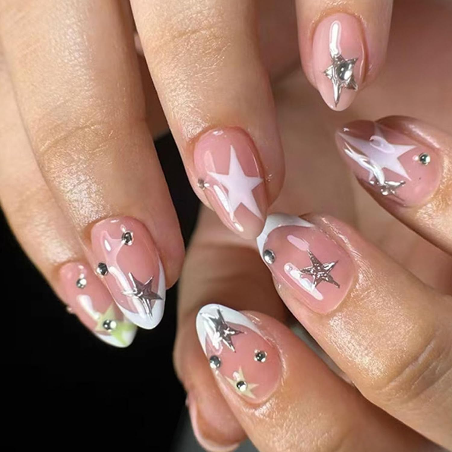 Short Press On Almond Fake Nails - Flower Acrylic Fall Nails Press Ons Full Cover Glue On Cute False Floral Stick On Nails for Women - 30 Pcs : Beauty & Personal Care
