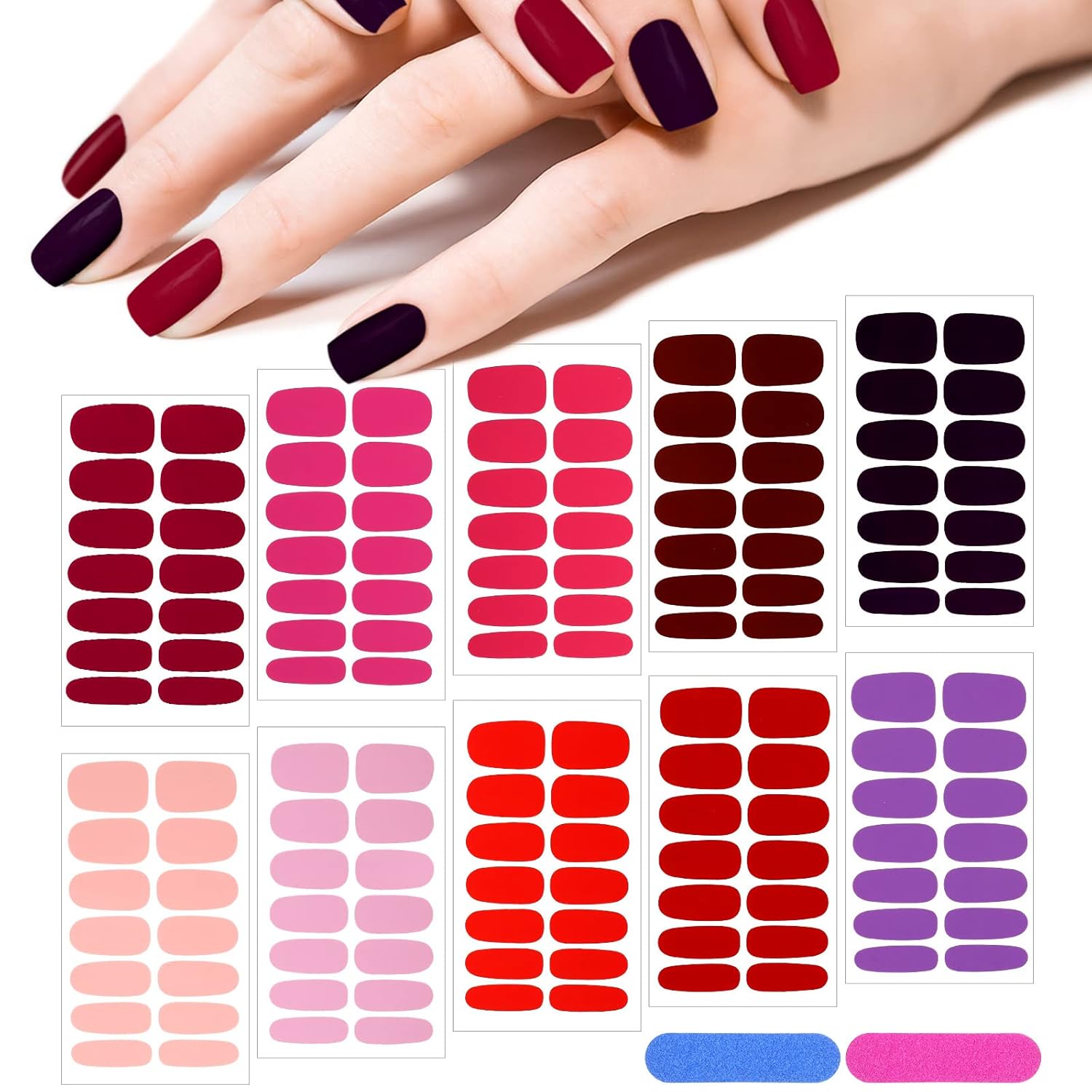 Maitys 140 Pcs 10 Sheets Glitter Full Wrap Nail Stickers for Women UV Free Short Polish Strips with 2 Pcs Nail Files Gradient Stickers Self Adhesive Easy DIY Manicure Decals Strips for Holiday Decor : Beauty & Personal Care