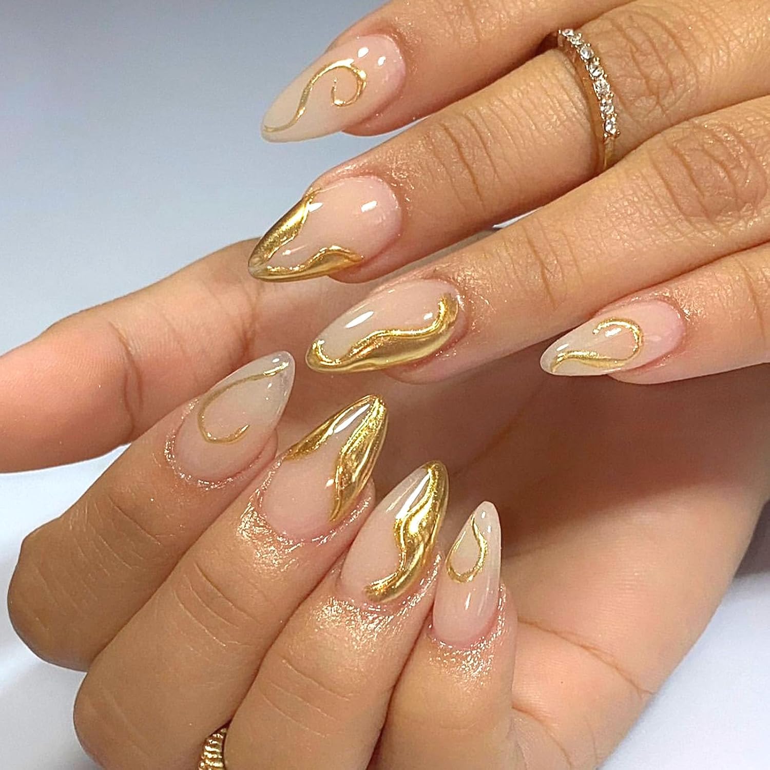 Short Press On Almond Fake Nails - Flower Acrylic Fall Nails Press Ons Full Cover Glue On Cute False Floral Stick On Nails for Women - 30 Pcs : Beauty & Personal Care