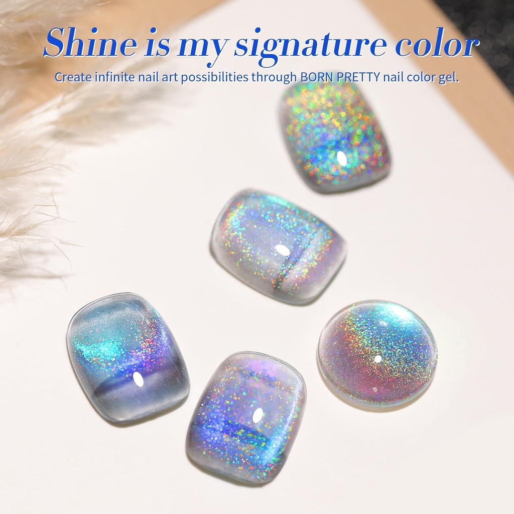 Born Pretty 9D Cat Magnetic Eye Gel Nail Polish Holographic Rainbow Gel Polish Blue Purple Soak Off U V LED Gel Polish Nail Art Design Manicure Salon DIY Home 15ML : Beauty & Personal Care