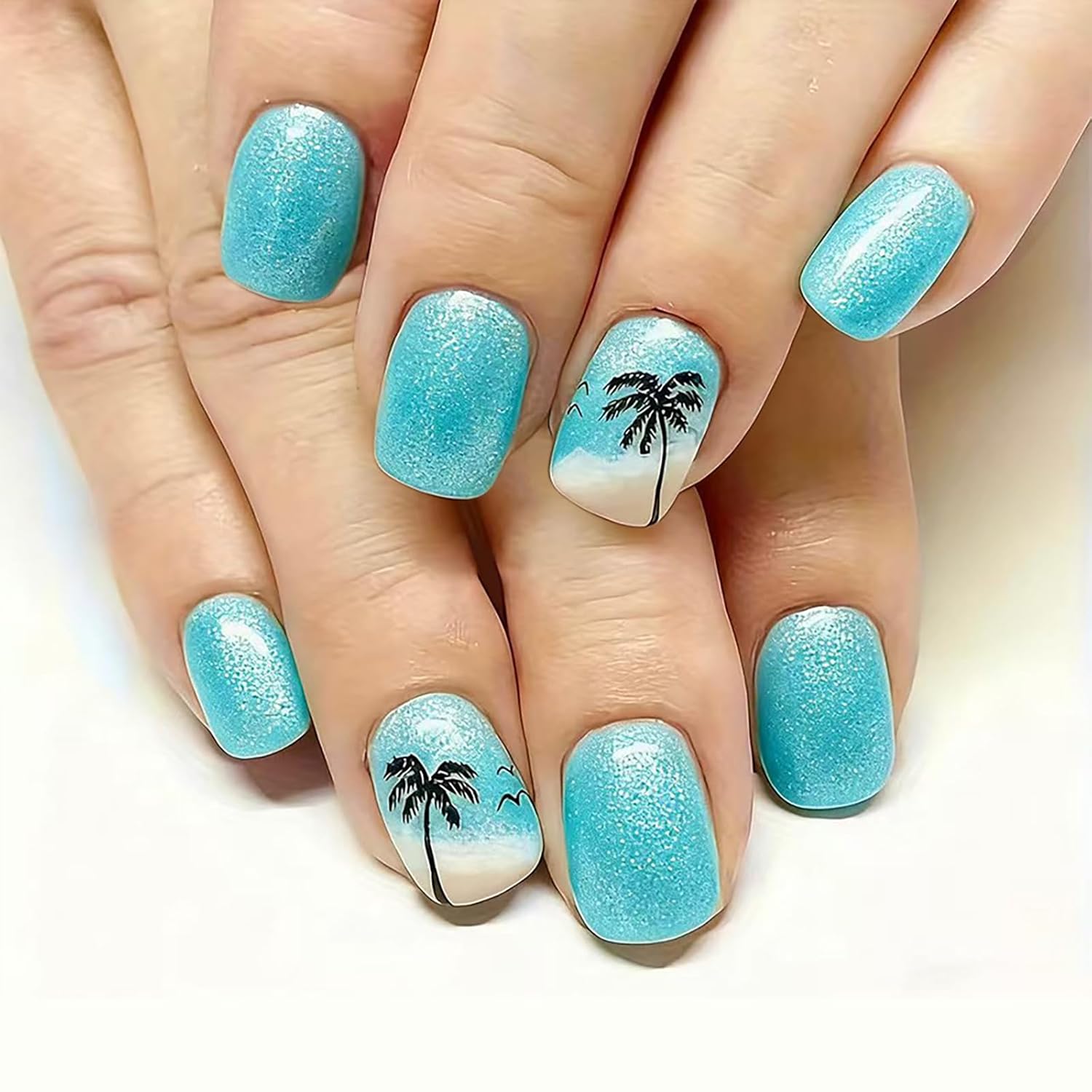24Pcs Colorful Flower Press-On Nails - Short. Square. Fake. Spring-Summer Nail Art Set. Light Pink Acrylic. Full Cover Glossy False Nails for Women & Girls : Beauty & Personal Care