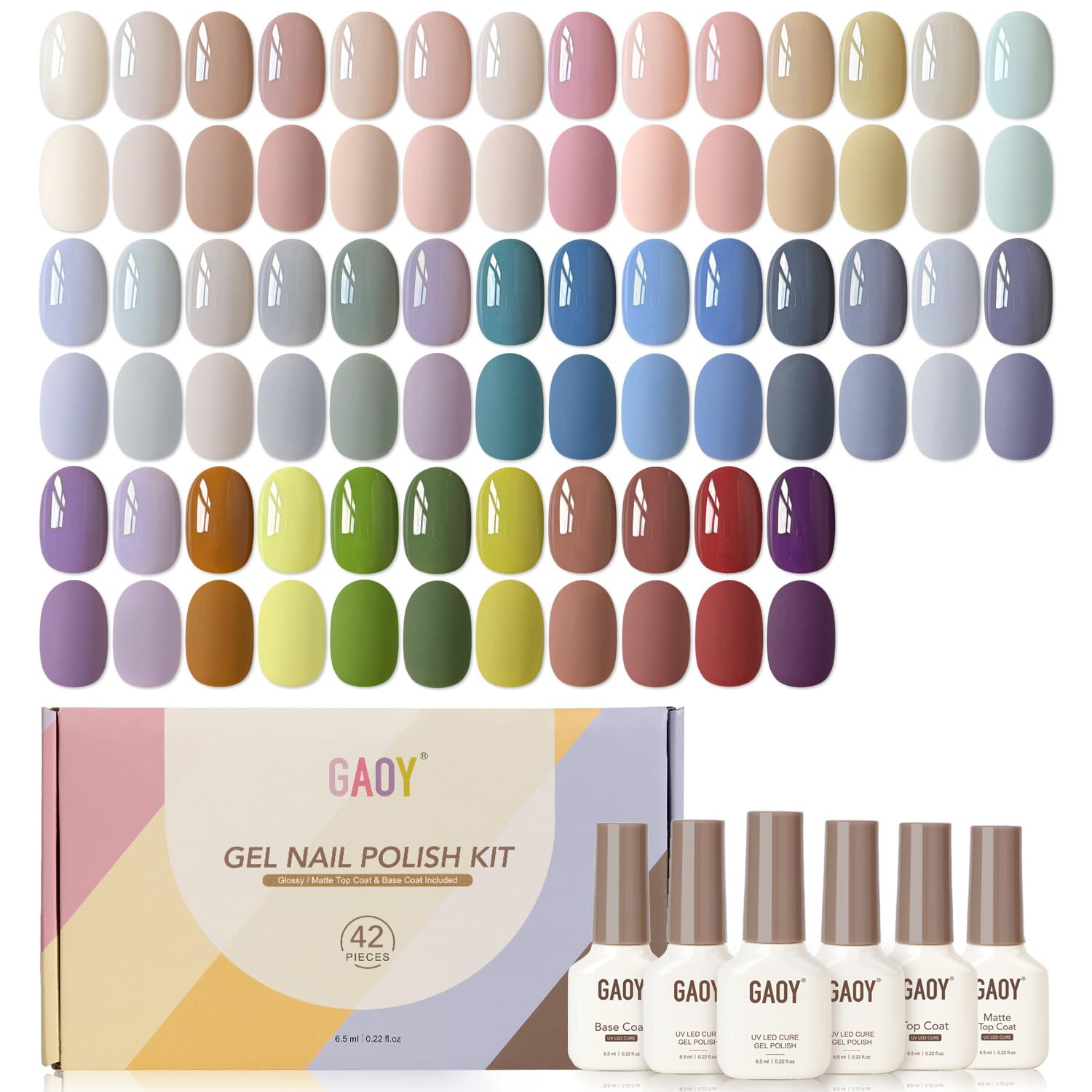 GAOY 42 Pcs Gel Nail Polish Kit. Pink White Red Jelly Nude Colors All Seasons Gel Nail Polish Set with Glossy & Matte Top Coat and Base Coat for DIY Manicure at Home : Beauty & Personal Care