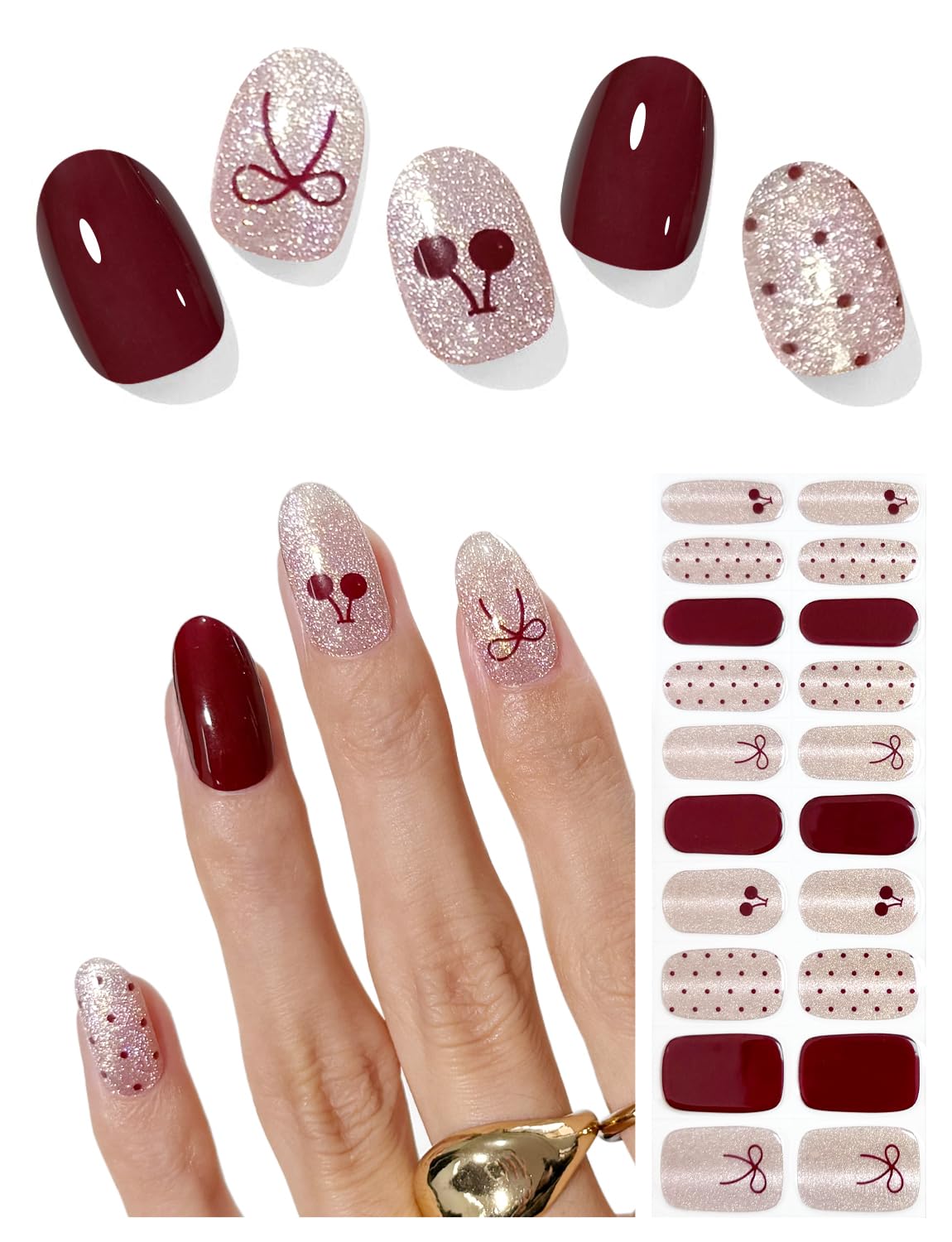 AutyaMee Semi Cured Gel Nail Strips (Deep Plum Cat Eye). Dark Purple. 20 Pcs Gel Nail Wraps. Stickers. UV Light Required. Salon Quality. Long Lasting : Beauty & Personal Care