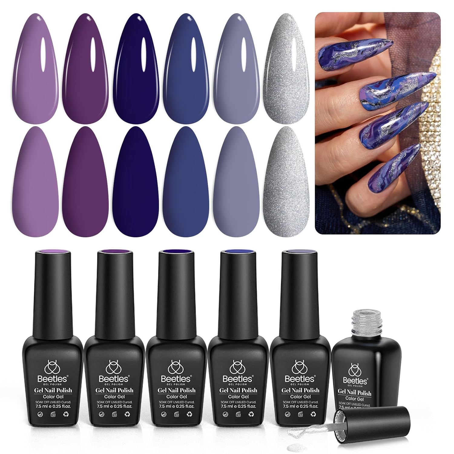 Beetles Pearl Gel Nail Polish. 6 Colors Shimmer White Pink Purple Mermaid Nail Drawing Gel. Soak Off UV Gel Polish Swirl Shell Thread Effect DIY Manicure Nail Art Gifts for Women : Beauty & Personal Care