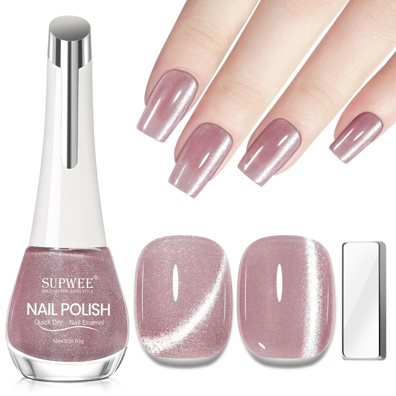 SUPWEE Cat Eye Nail Polish Non Gel with Magnet- Need to Use Black Base. Quick Dry Cateye Magnetic Nail Polish for Fingernail Air Drying Fast Lacquer Manicure Gift For Women Girls 16ml. 0.54fl oz : Beauty & Personal Care