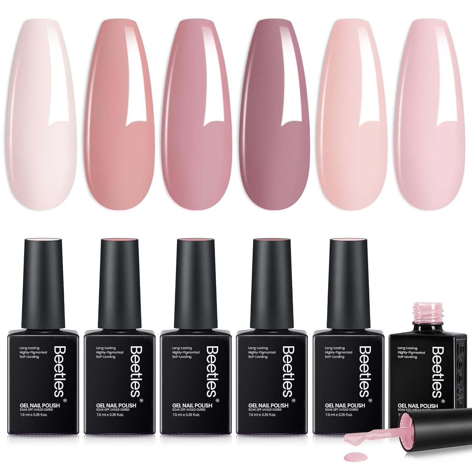 Beetles Nude Gel Nail Polish Set - 6 Colors Nude Pink Brown Neutral Jelly Gel Polish Kit Sheer Translucent Effect Soak Off UV Nail Art Design Drunken Rose Collection Manicure Gift for Women : Beauty & Personal Care