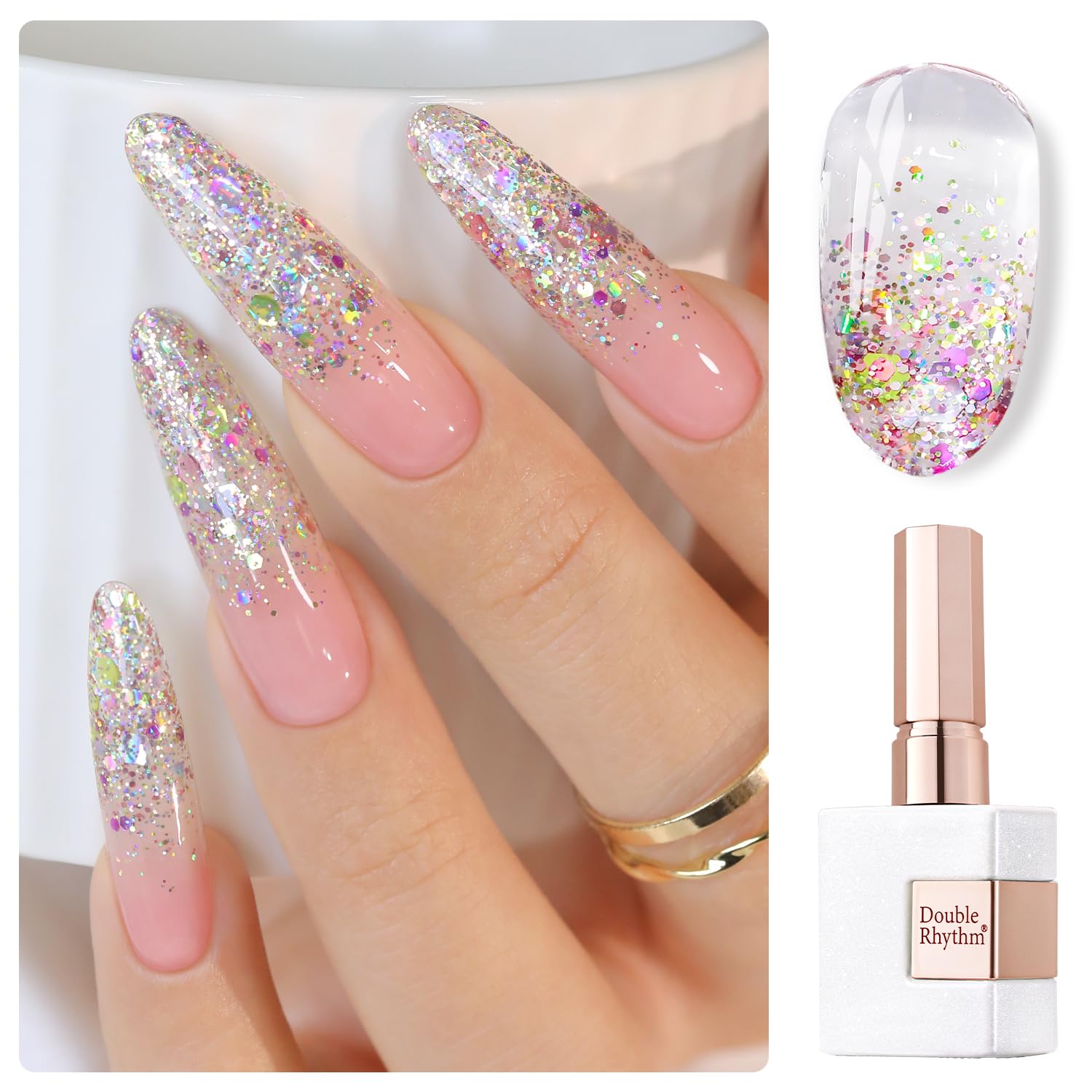 Double Rhythm 0.5Oz Glitter Gel Polish Shimmer Reflective Color for Nail Art Salon DIY Soak Off 15ml Nail Lamp Gel Polish at Home (Pink-B1161) : Beauty & Personal Care