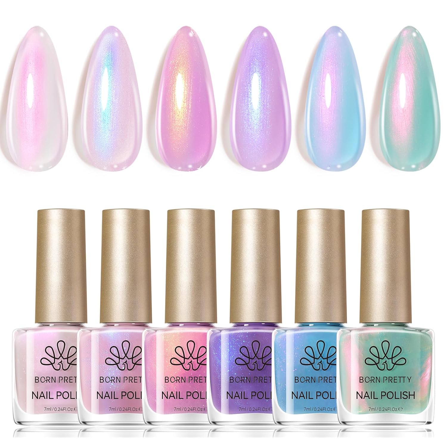 Born Pretty Chameleon Nail Polish Set. 6 Colors Chrome Holographic Metallic Glitter Quick Dry Nail Lacquer Kit Long Lasting DIY Fingernail Art Home Salon Valentines Gifts for Women Girls : Beauty & Personal Care
