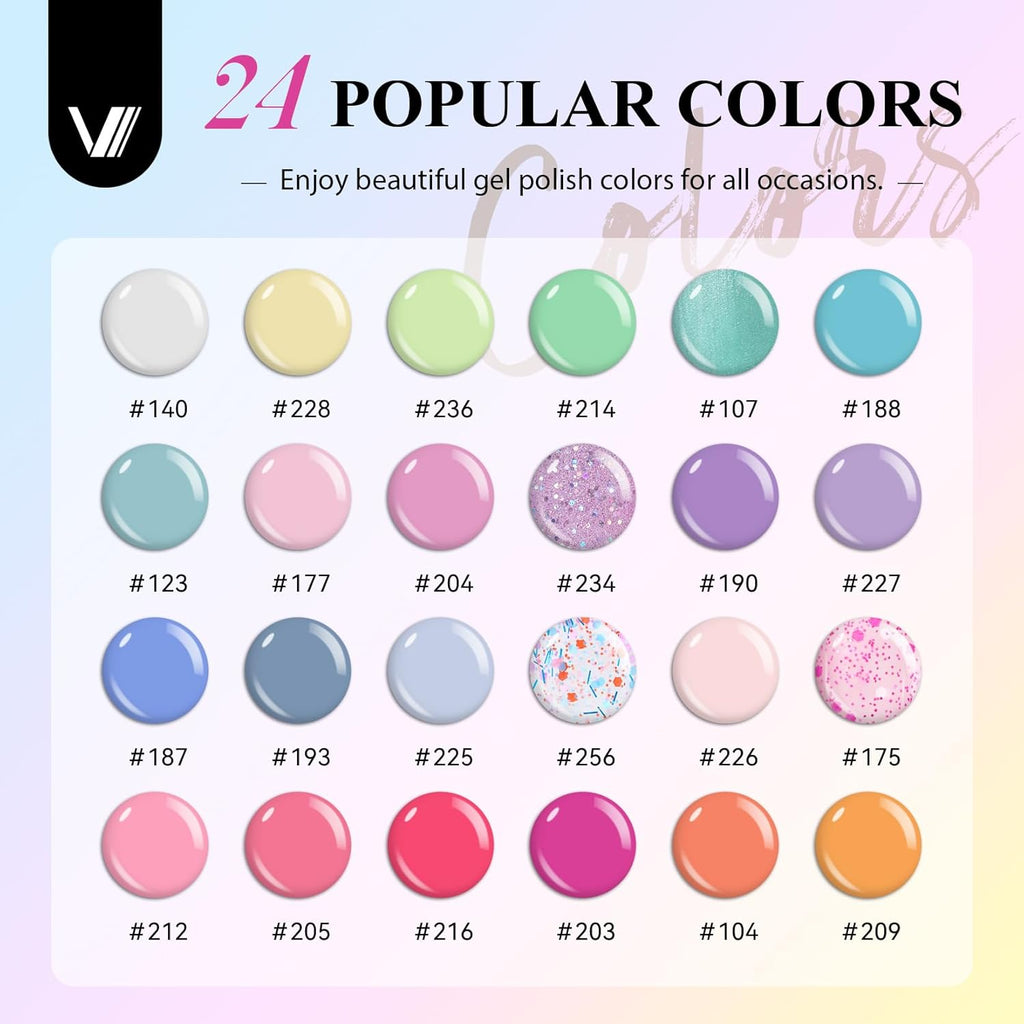 VANREESA 42 Pcs Gel Nail Polish Kit with U V Light 24 Popular Colors Gel Polish Nail Kit Green Blue Purple Pink Orange Complete Nail Kit with Manicure Tools Gifts for Women Girls : Beauty & Personal Care