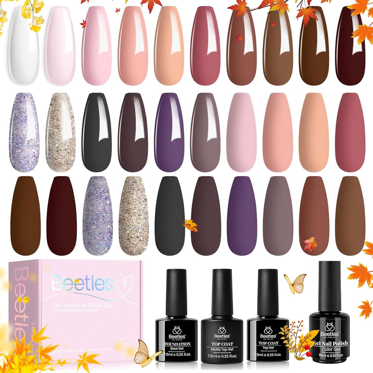 Beetles Summer Gel Polish Set - Rustic Sonata 25 Colors Yellow Orange Blue Pink Bright Gel Polish with Base Coat Glossy & Matte Top Coat DIY Salon Soak Off UV Led Nails 4th of July : Beauty & Personal Care