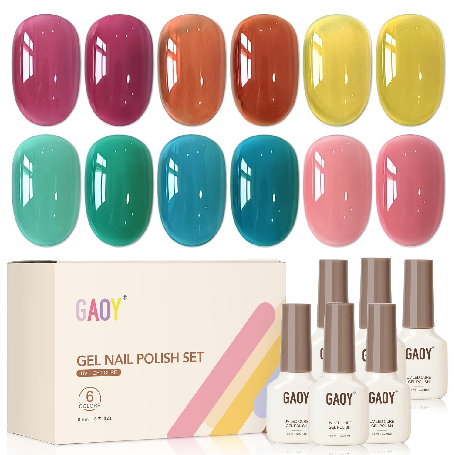 GAOY Rose Garden Jelly Gel Nail Polish of 6 Transparent Nude Red Pink Brown Colors Sheer Gel Polish Kit for Salon Manicure and Nail Art DIY at Home : Beauty & Personal Care
