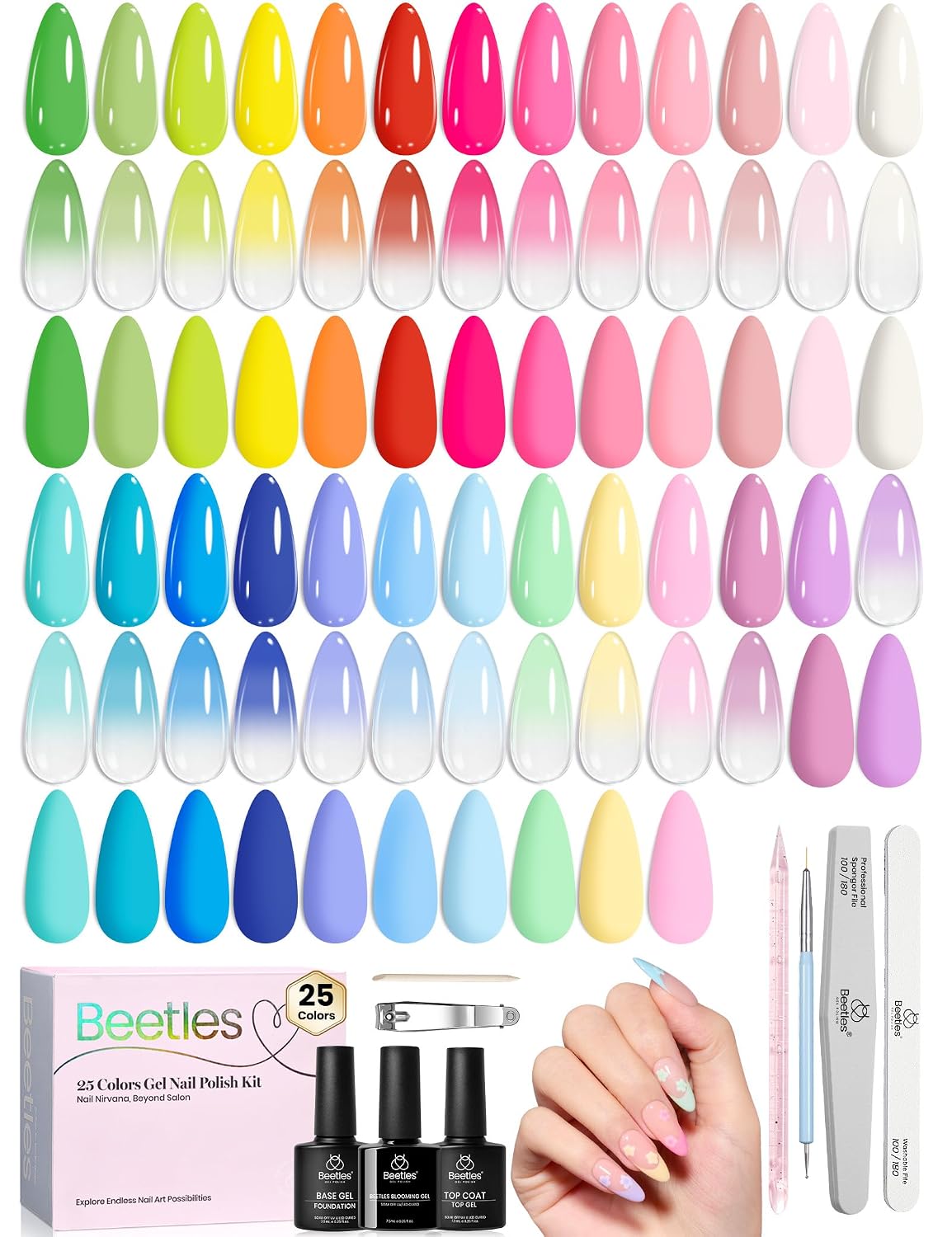 Beetles Gel Nail Polish Set - 23pcs Gel Polish Set Summer Colors. 20 Colors Pink Green Blue UV Gel Polish with Base Top Coat. All Season Manicure Tools for Beginners Nail Art Home : Beauty & Personal Care