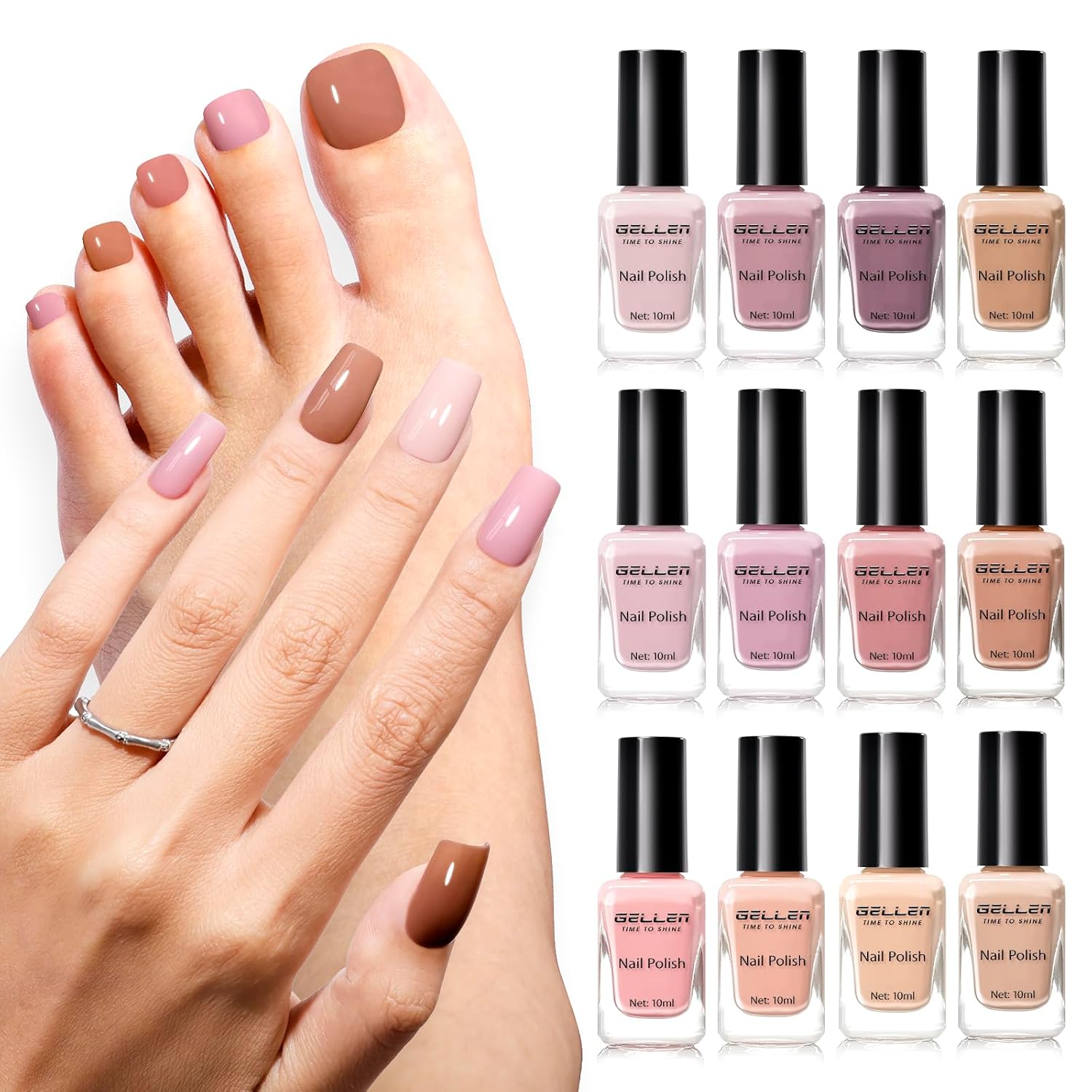 GELLEN Nail Polish Neutral Earth Tones. Nude Dusty Rose Fall Winter Air Dry Regular Nail Polish 6-color Set for Finger Toe Nails Home Salon All Seasons. Not UV Gel. Hema Free. Non Toxic. TPO Free : Beauty & Personal Care