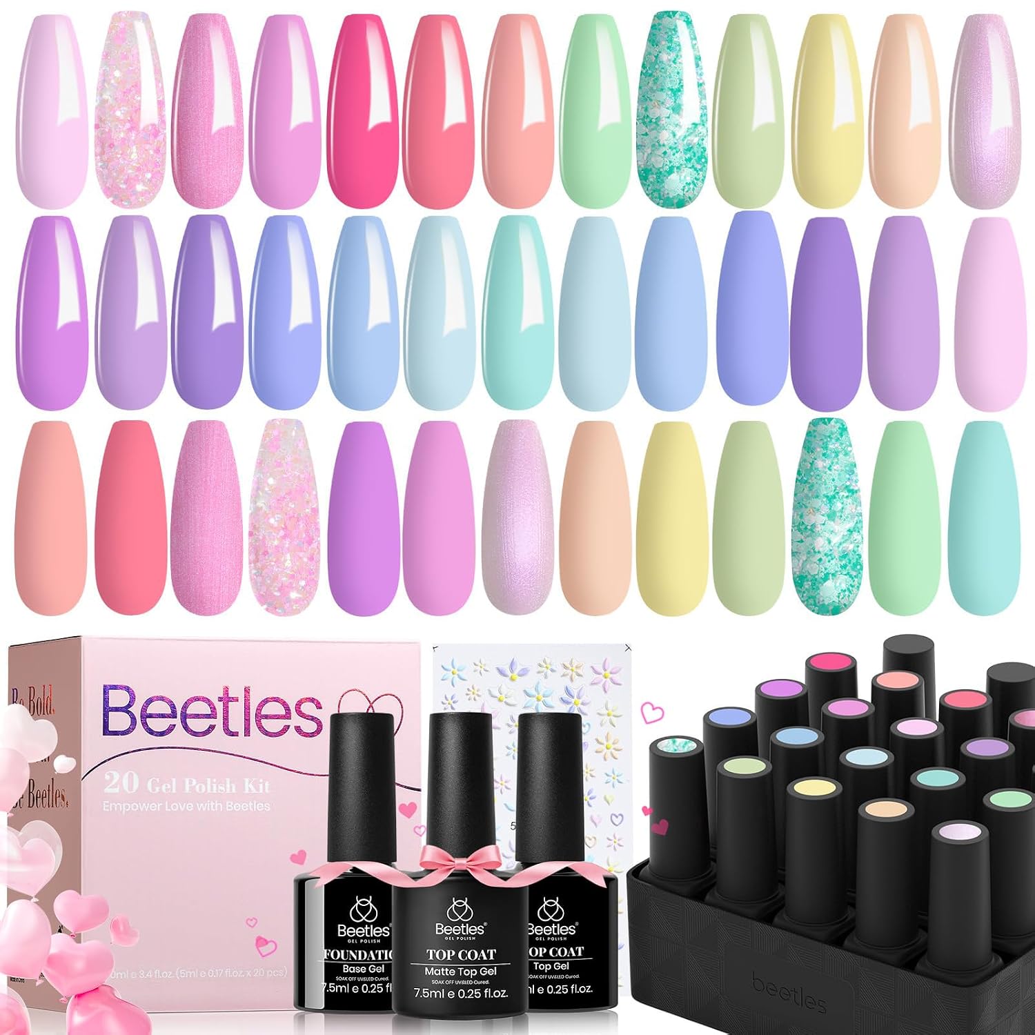 Beetles Summer Gel Polish Set - 36 Colors Bright Neon Gel Nail Polish Pink Orange Red Green Blue 4th of July Nail Polish with 4Pcs Base Top Coat Soak Off Colorful Collection UV Nail Gel : Beauty & Personal Care