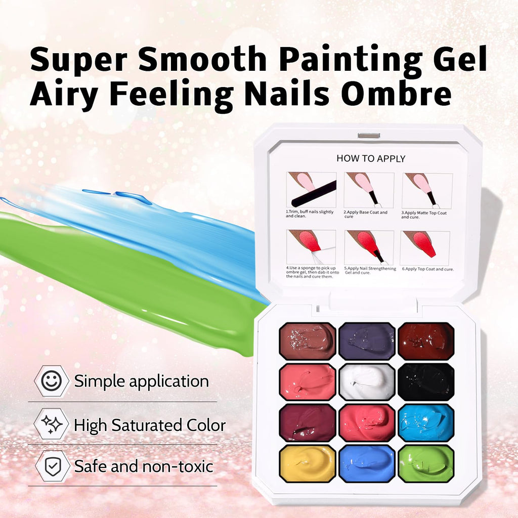 Karroy Sponge Pat Gel Nail Polish Palette. 12 Colors Blending Ombre Gel Polish Gradient Painting Nails Art. No Wipe. UV/LED Cured (12 Colors D) : Beauty & Personal Care