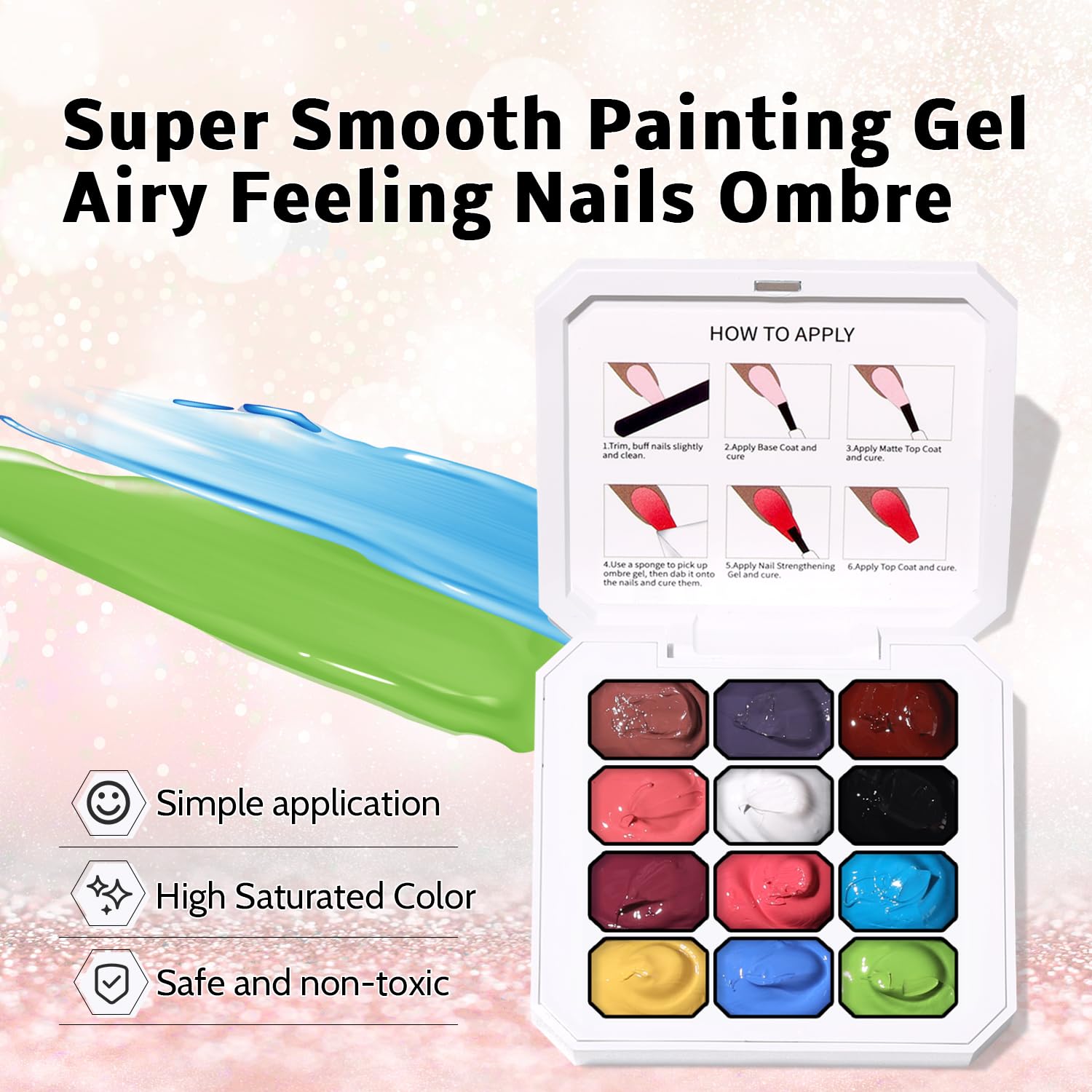 Karroy Sponge Pat Gel Nail Polish Palette. 12 Colors Blending Ombre Gel Polish Gradient Painting Nails Art. No Wipe. UV/LED Cured (12 Colors D) : Beauty & Personal Care