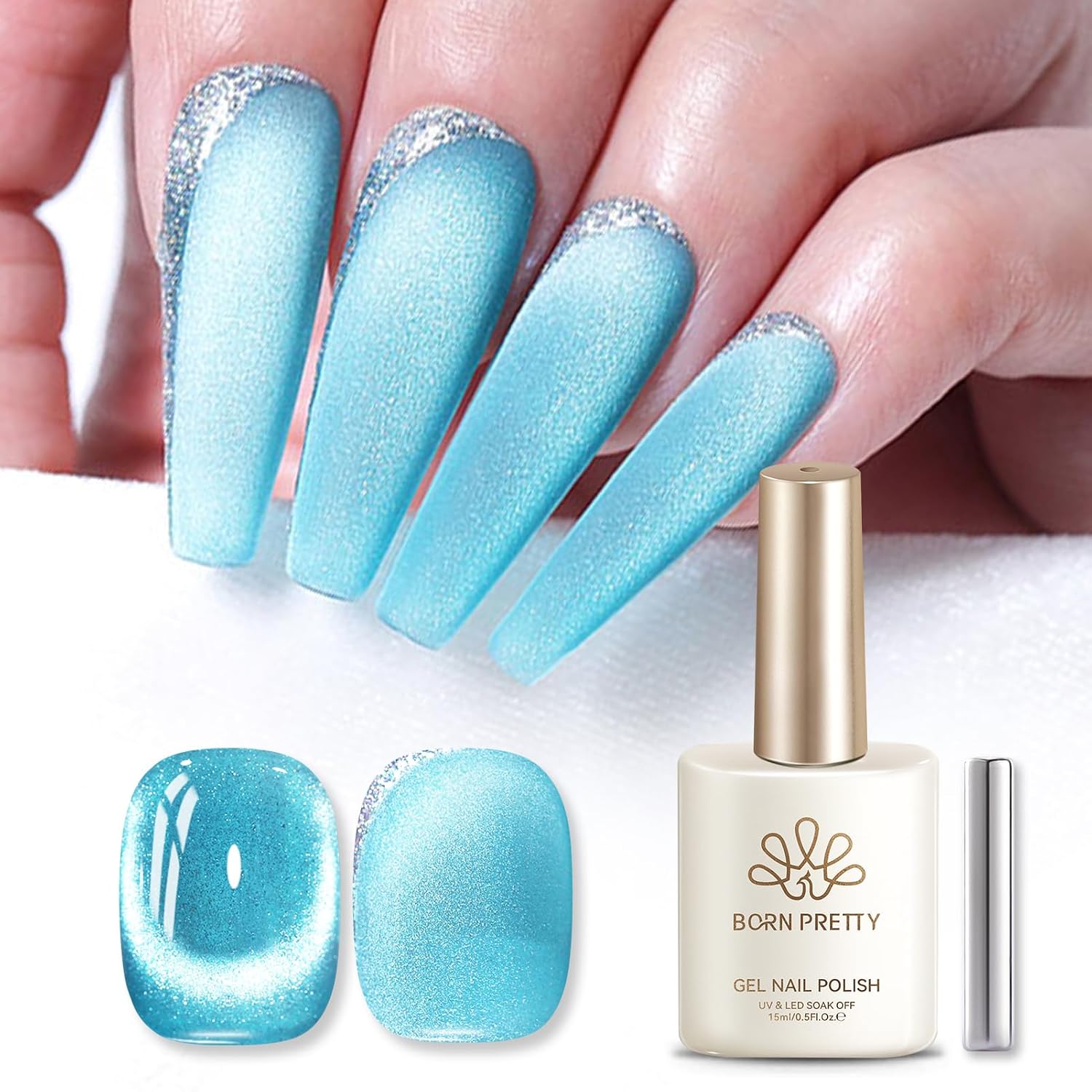 Born Pretty 9D Cat Magnetic Eye Gel Nail Polish Holographic Rainbow Gel Polish Blue Purple Soak Off U V LED Gel Polish Nail Art Design Manicure Salon DIY Home 15ML : Beauty & Personal Care