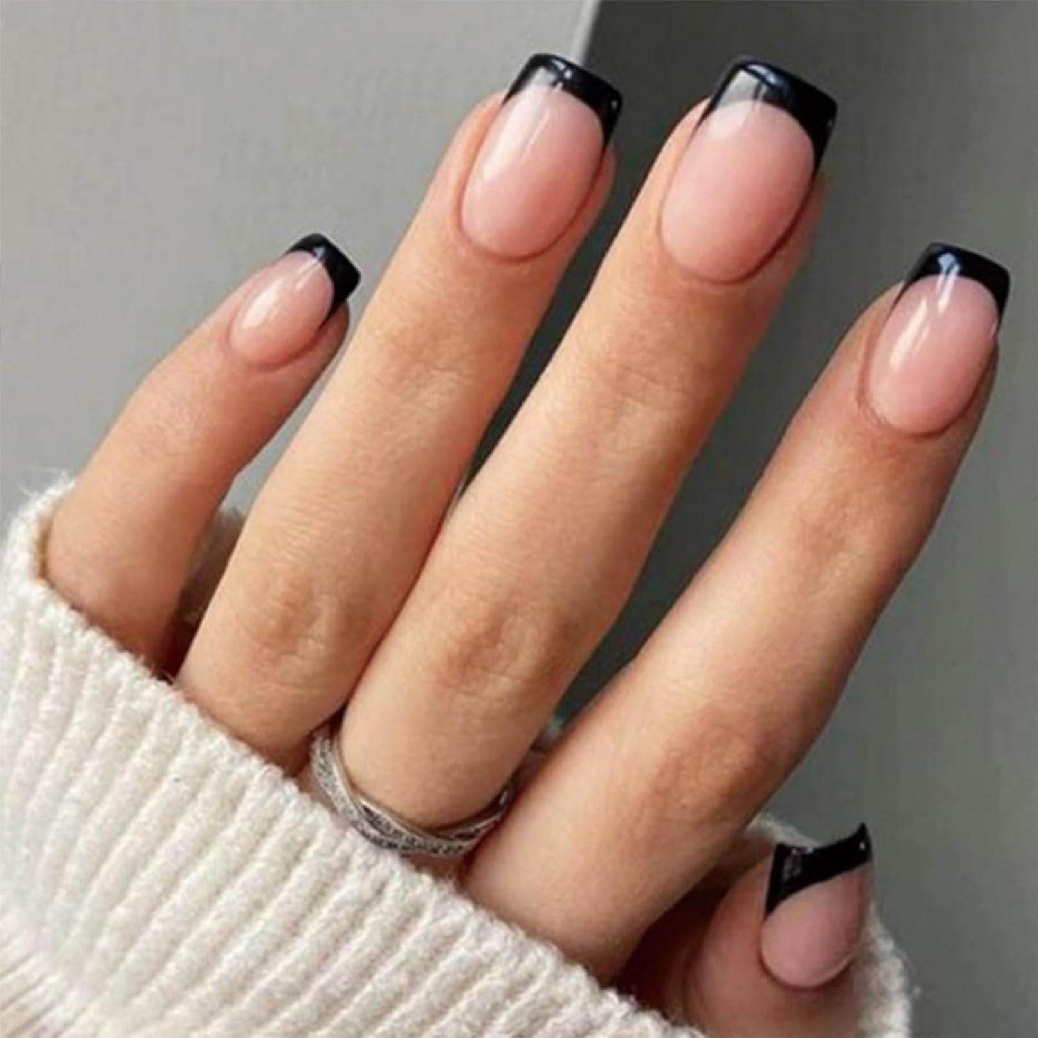 Square Press on Nails Short Sea Blue Fake Nails Glossy Acrylic Nails Press ons Full Cover False Nails with Golden Glitter Designs Glue Stick on Nails for Women Girls 24 Pcs : Beauty & Personal Care
